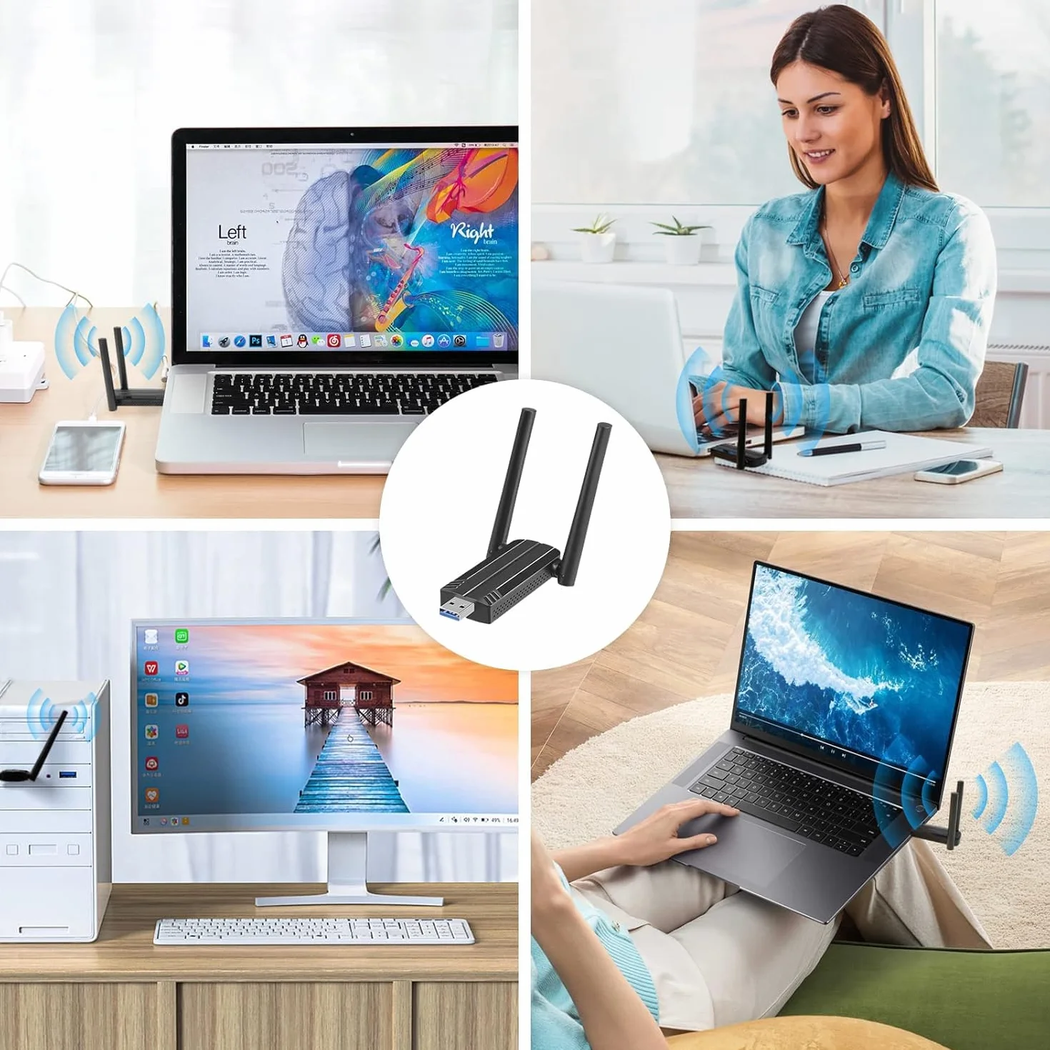 Clé WiFi AC1300 Mbps USB 3.0 Double Bande 2.4G/5.8GHz Adaptateur WiFi pour PC Windows Mac OS