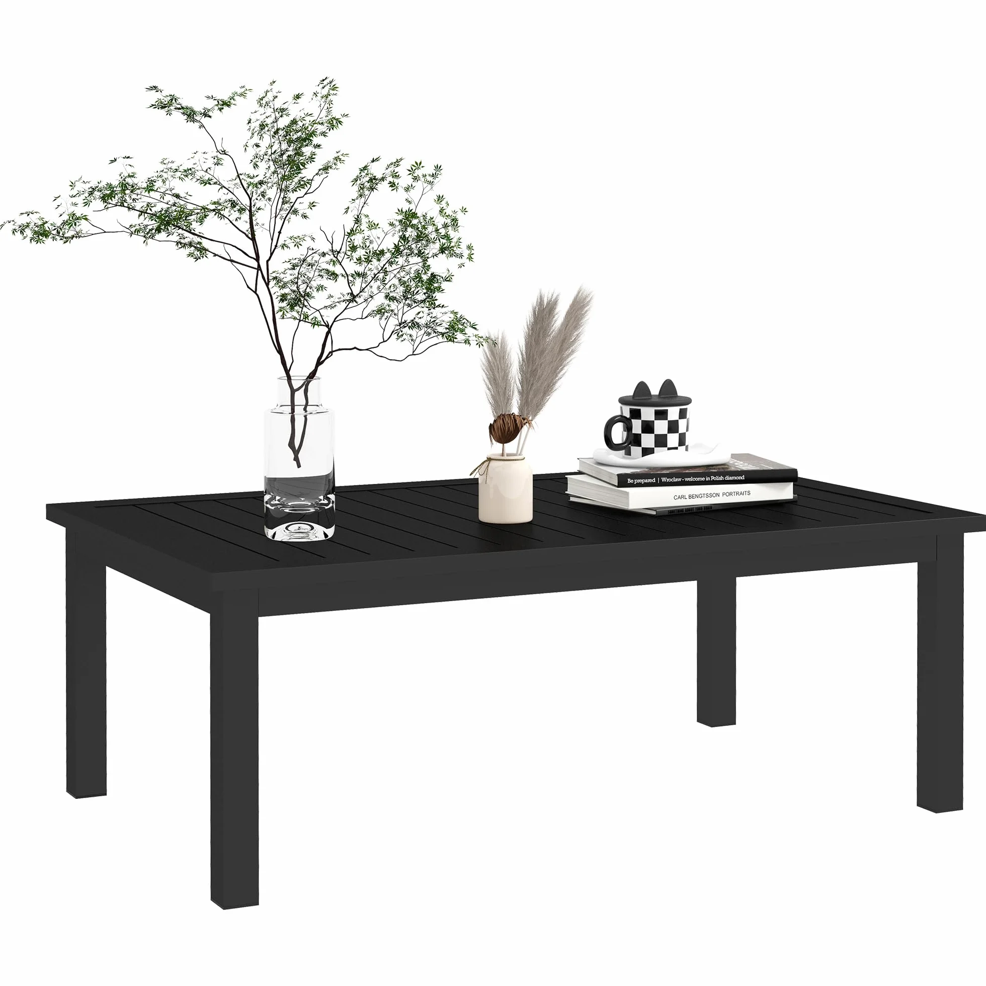 Outsunny Table Basse rectangulaire Jardin Aluminium 100x60x37 cm Noir