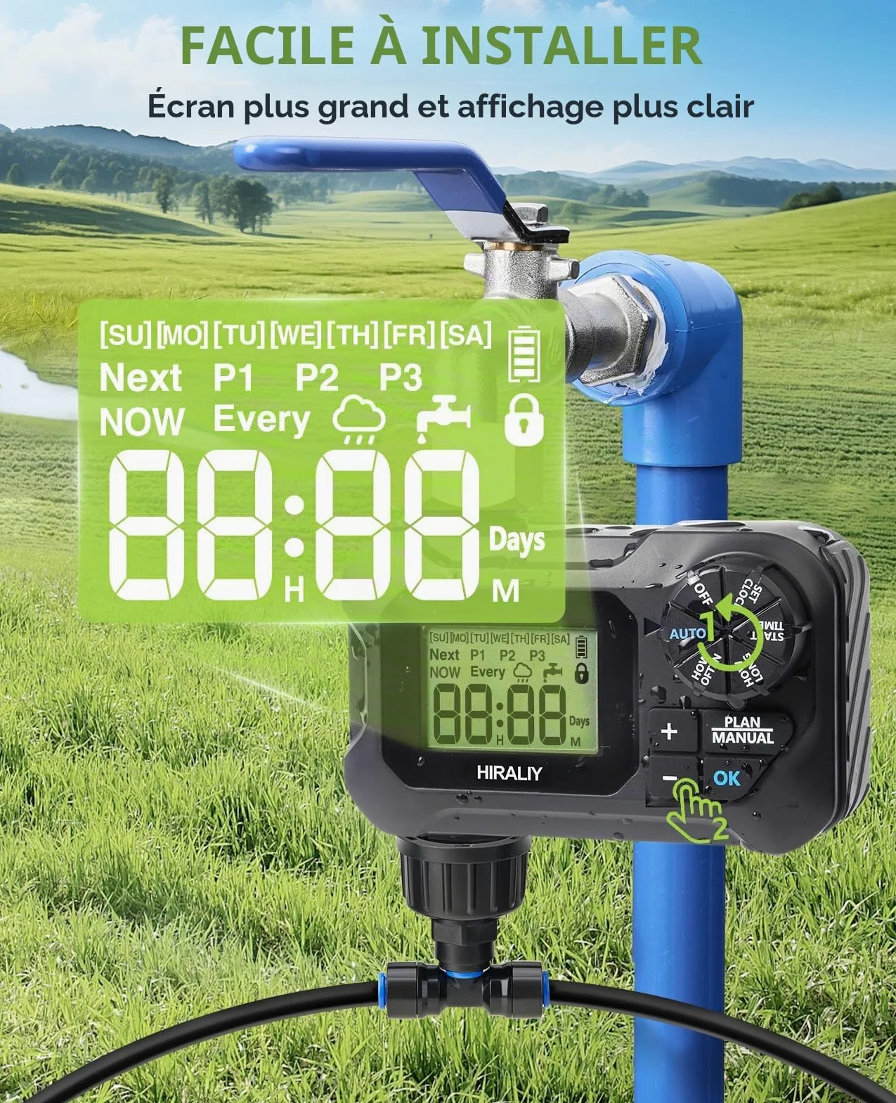 HIRALIY Kit d'irrigation goutte à goutte pour serre de 15,7 m avec minuterie de jardin, système d'arrosage pour plantes suspendues, avec tubes, buses de brumisation et minuterie d'eau, système