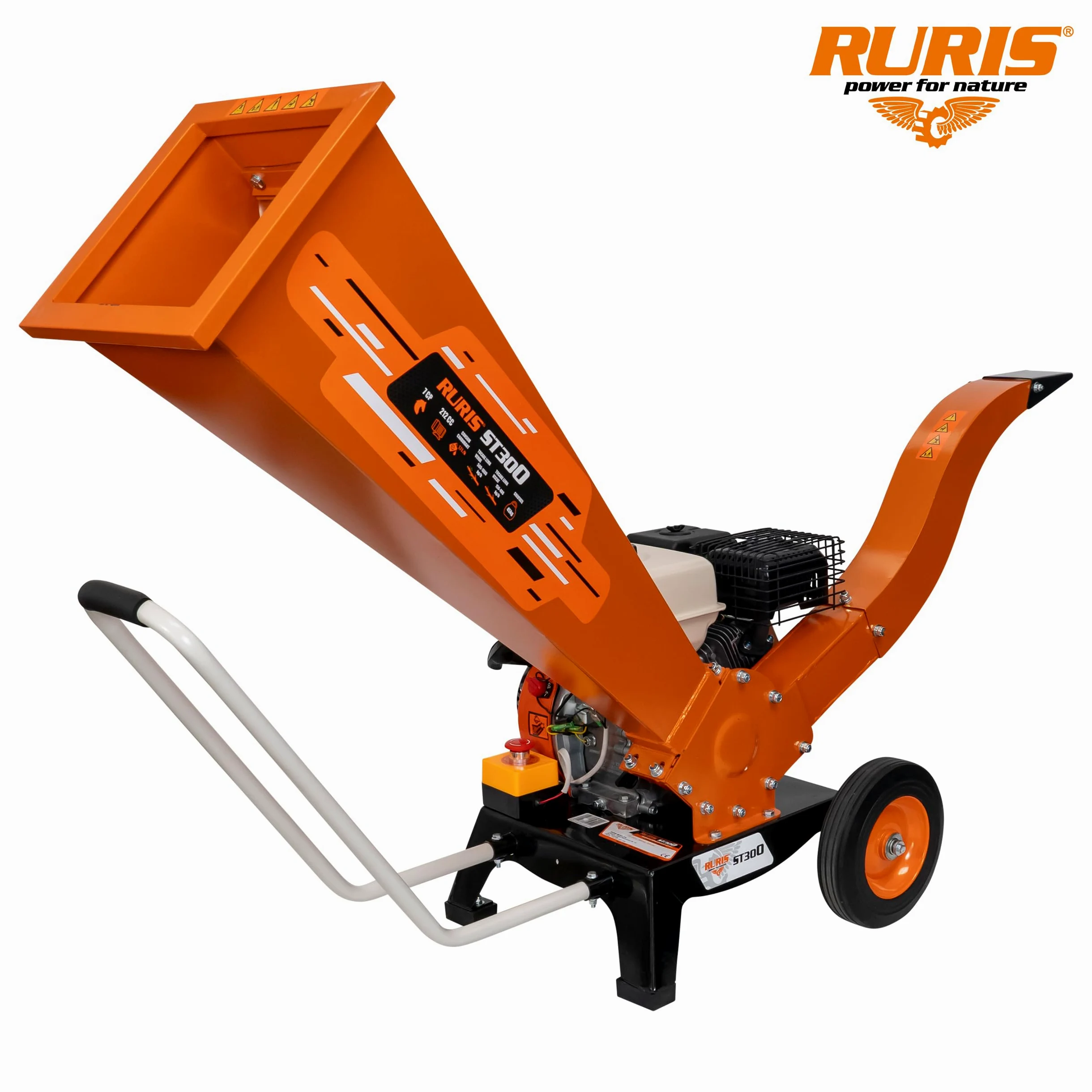RURIS POWER FOR NATURE Broyeur Vegetaux Thermique de Jardin ST300, 7 CV, 3600 tours/min, Diamètre de Là Branche 60mm | Broie jusqu'à 1000 kg/h de bois vert grâce à son moteur thermique 7 CV