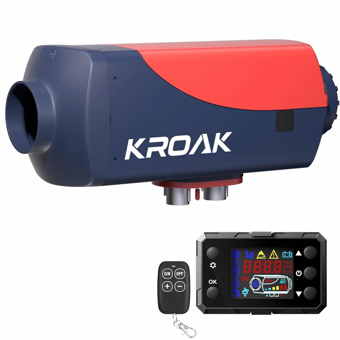 KROAK Chauffage diesel 12 V 8 kW avec télécommande écran LCD réservoir 10 L