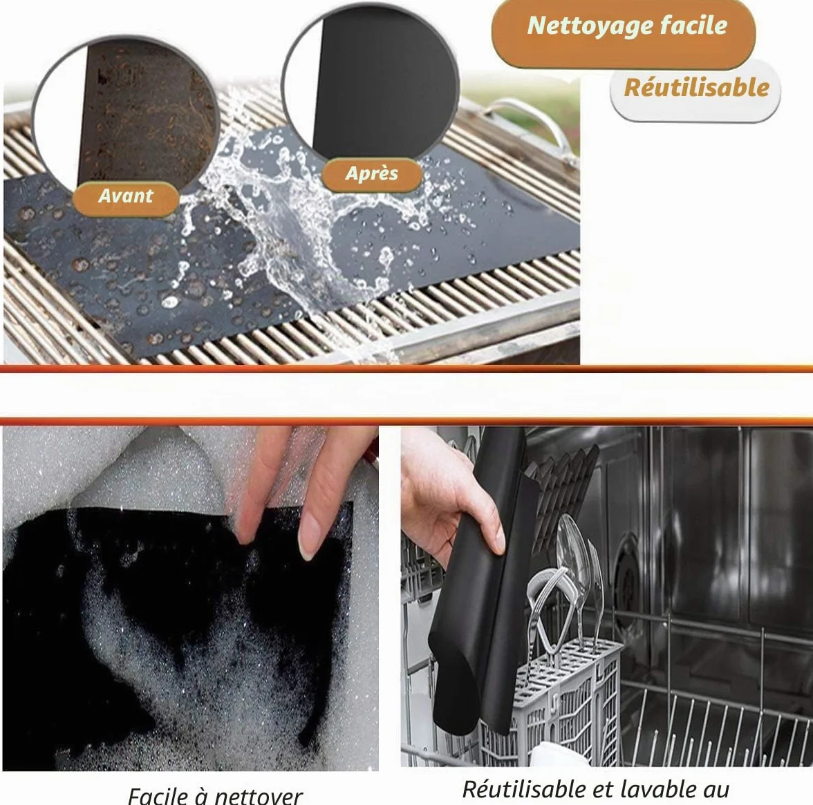 Tapis de barbecue extra épais 260°C 180x30 cm pour gaz et sans charbon
