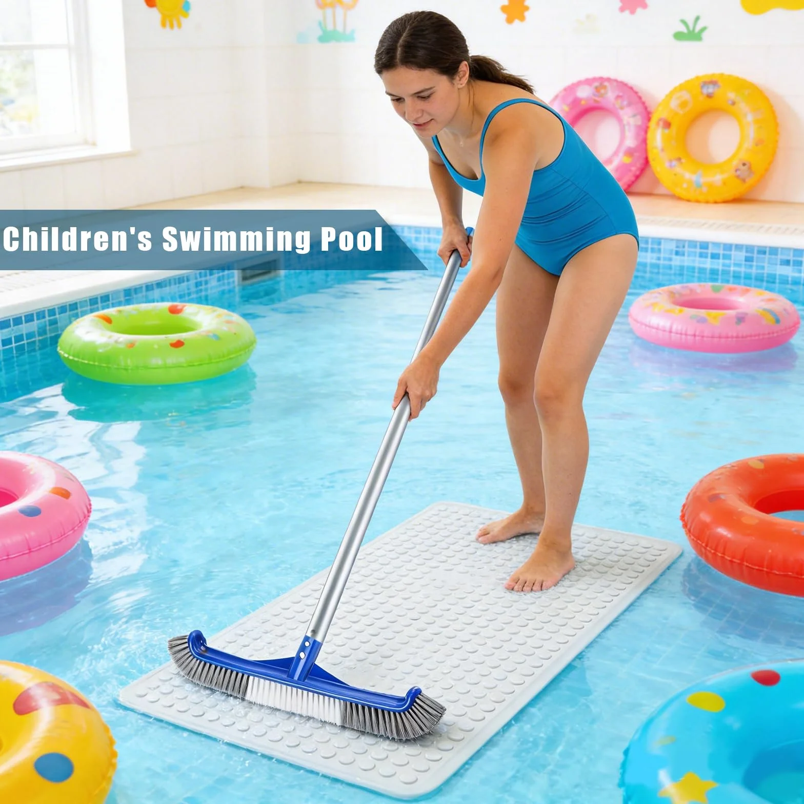 Brosse de nettoyage pour piscine 43 cm poils aluminium nylon doux film carrelage mur sol