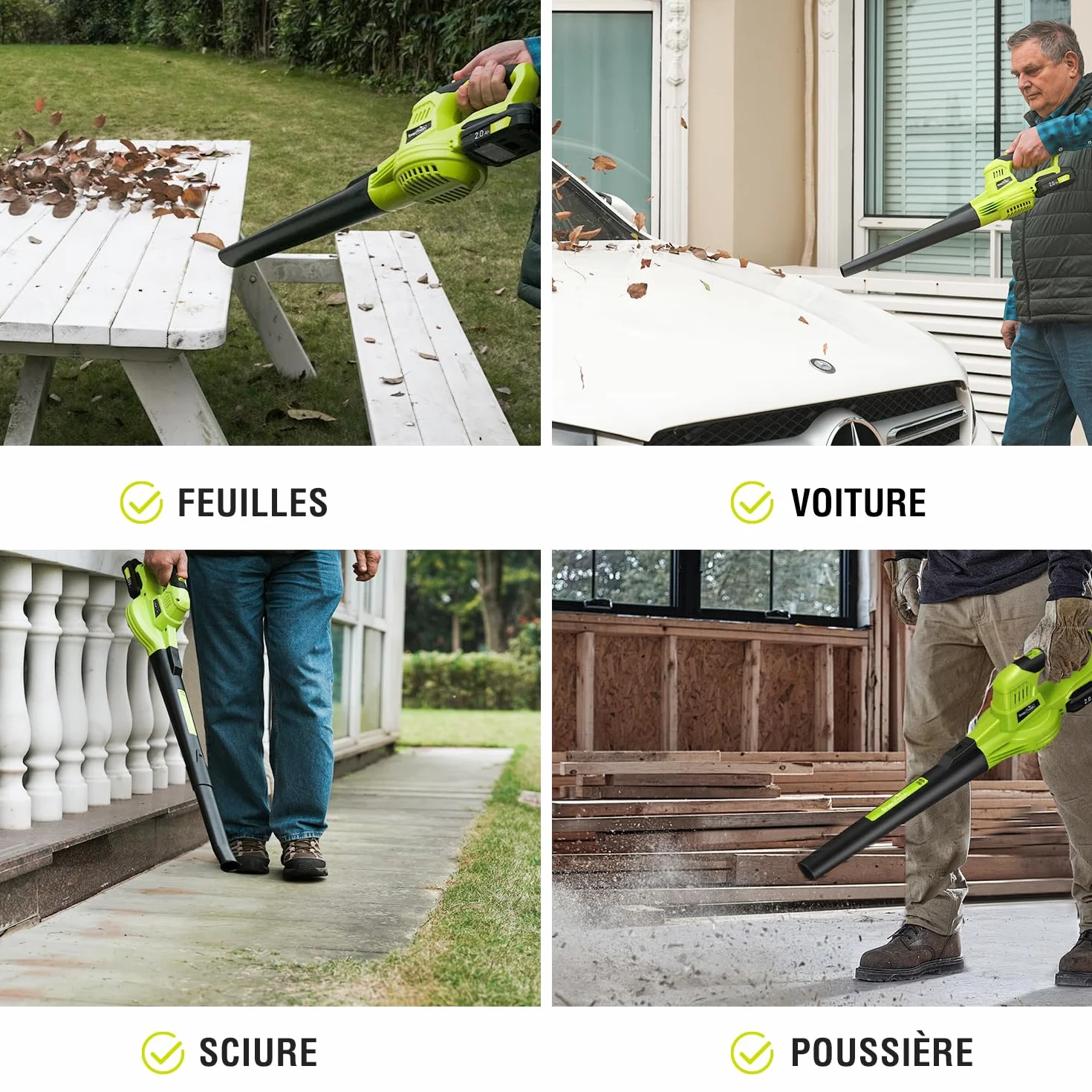 SnapFresh Souffleur Batterie 20V Léger 1,2 kg - Souffleurs de Feuilles sans Fil 210 km/h 240m³/h, 2 Vitesses, avec Batterie et Chargeur - pour Terrasses, Garages, Entrées et Jardins Domestiques (Vert)