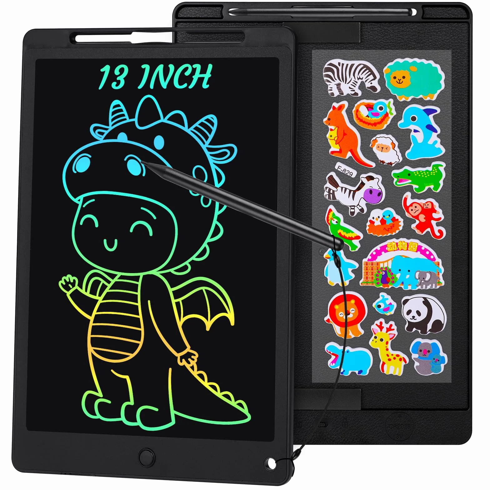 Tablette Dessin Enfant 13 Pouces Écriture LCD avec Bouton Suppression Verrouillage Noir