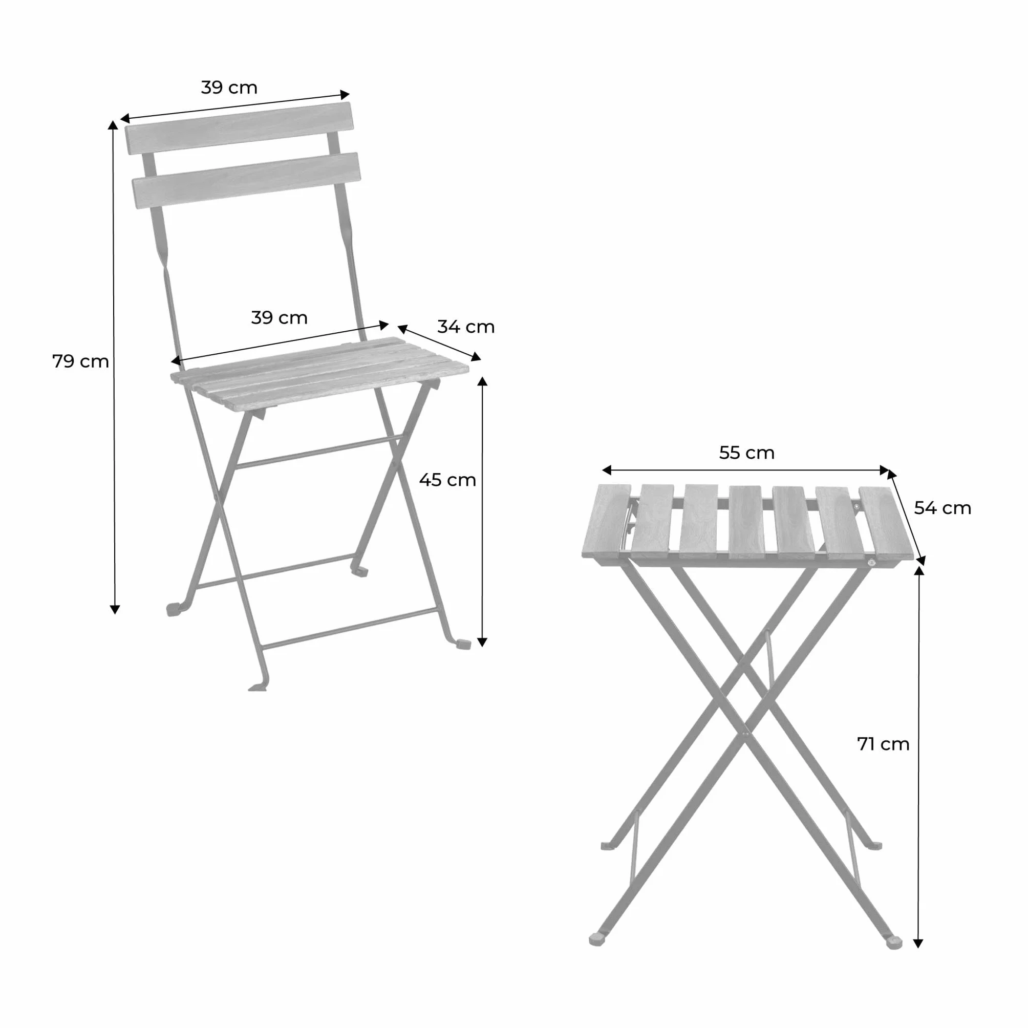 Alice's Garden Table de bistrot pliante bois d'acacia et métal 55 x 54 cm