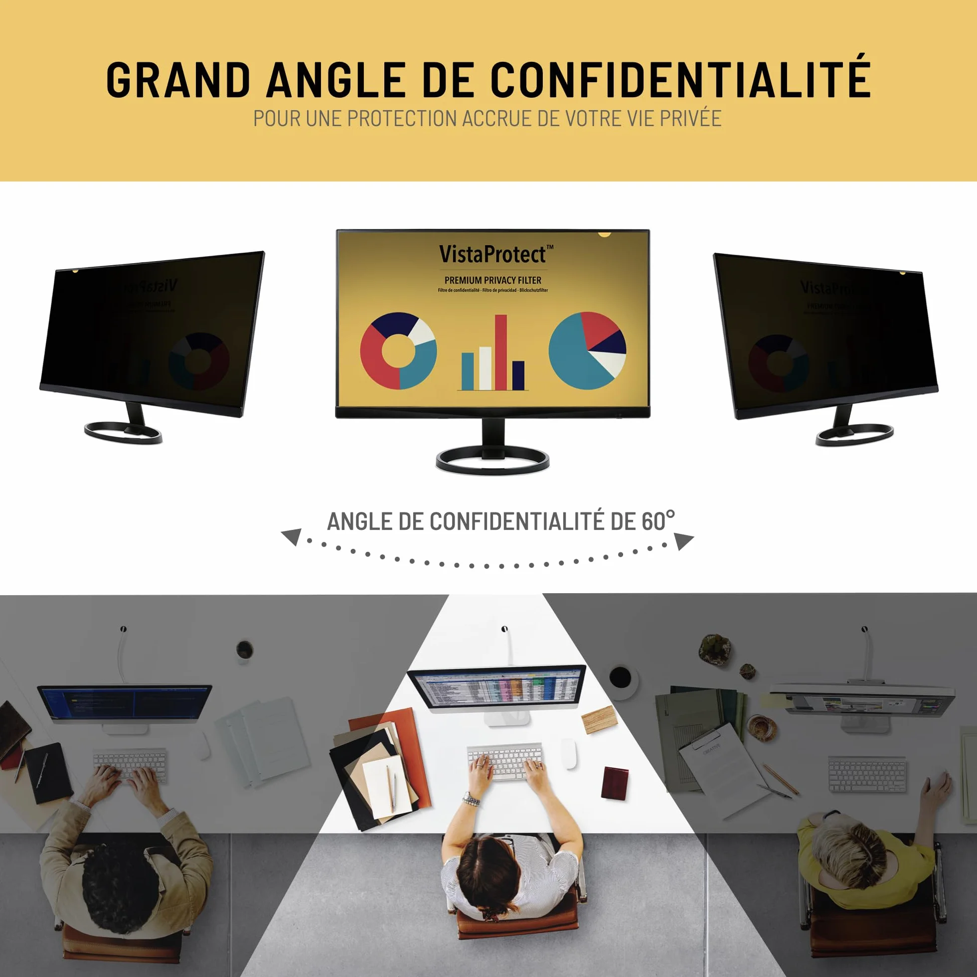 VistaProtect Filtre de Confidentialité Anti-Lumière Bleu 2-en-1 pour Écran Ordinateur Moniteur 21.5 Pouces