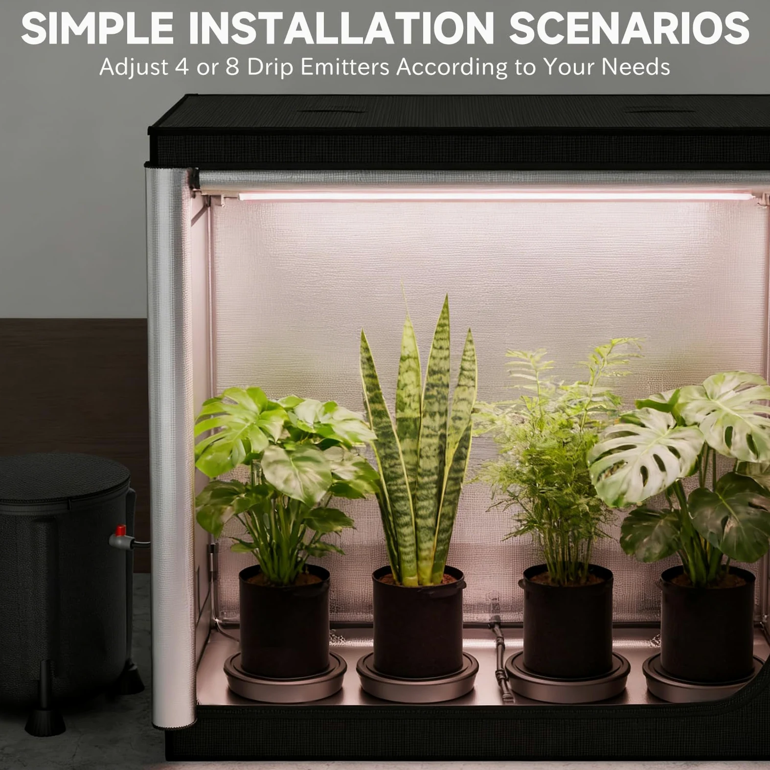 Système d'arrosage automatique avec réservoir 50L, pompe 25W | Kit goutte-à-goutte avec 8 buses pour plantes d'intérieur, idéal pendant les vacances ou absences prolongées