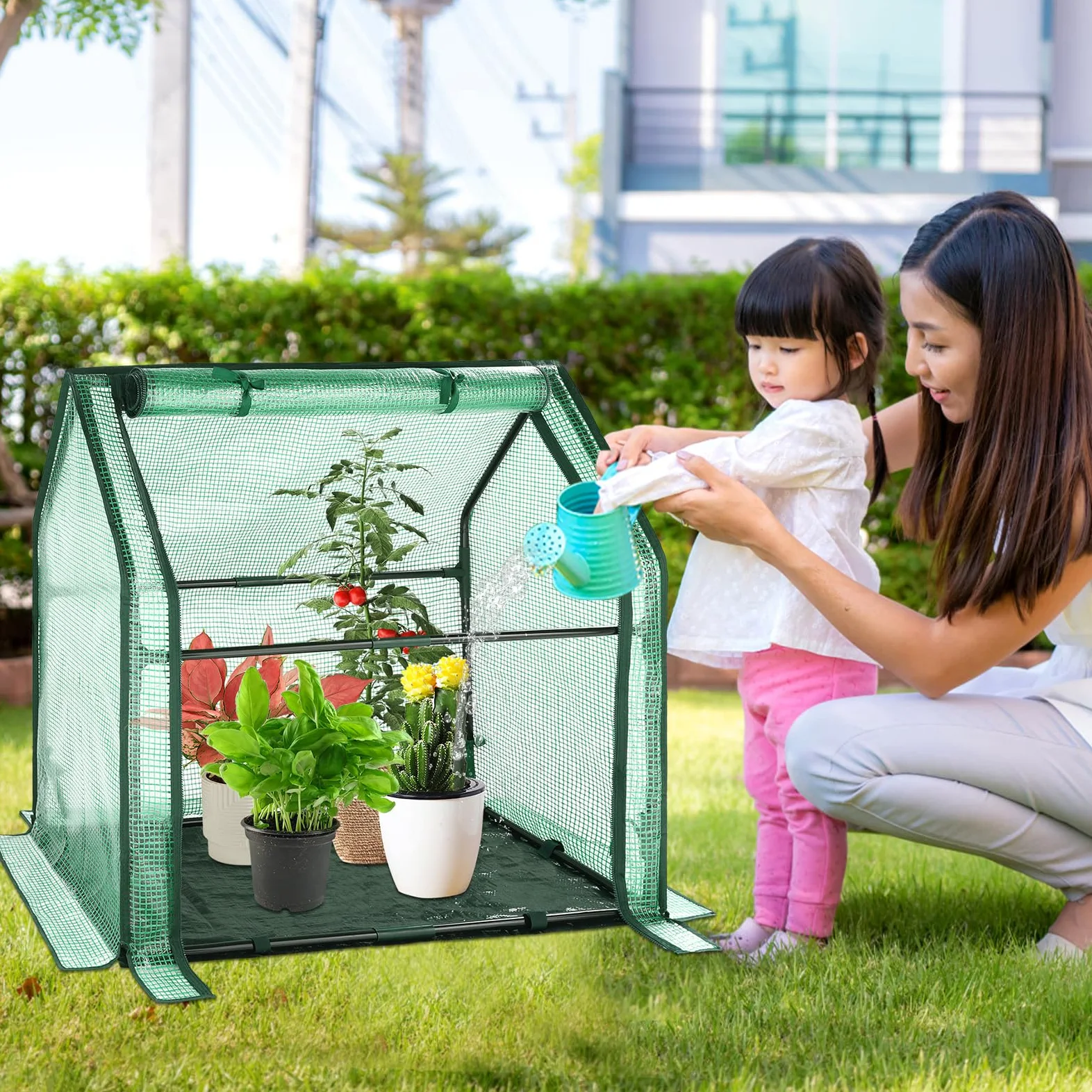 U'Artlines Mini Serre Portable avec Coussinet imperméable 91,4 x 45,7 x 83,3 cm, Tente pour Jardin, Petites Plantes, intérieur et extérieur, Vert PE