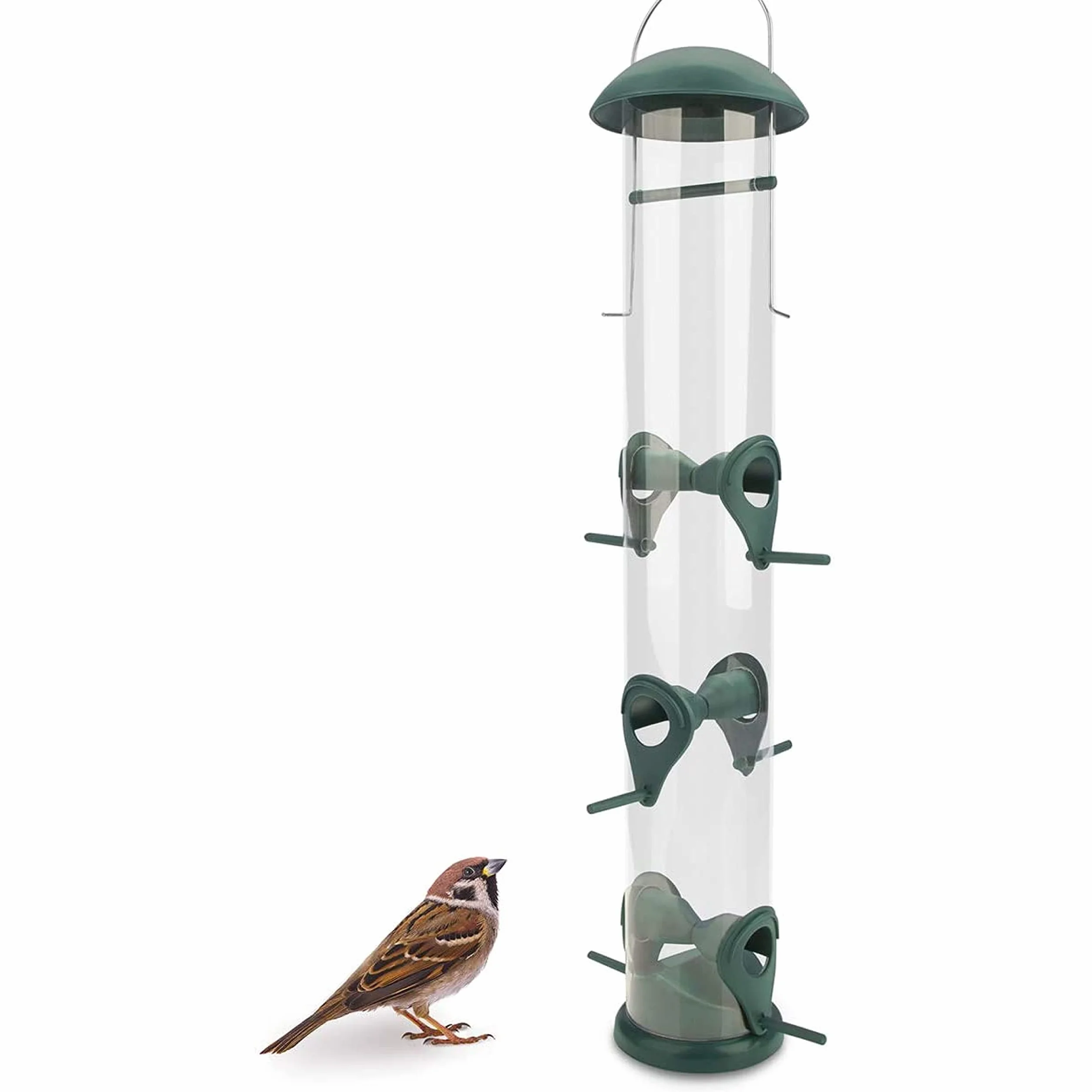 Mangeoire Oiseaux Exterieur à Grain 40cm Vert 6 Points d'Approche Nichoir Oiseaux Sauvages Silo Alimentation