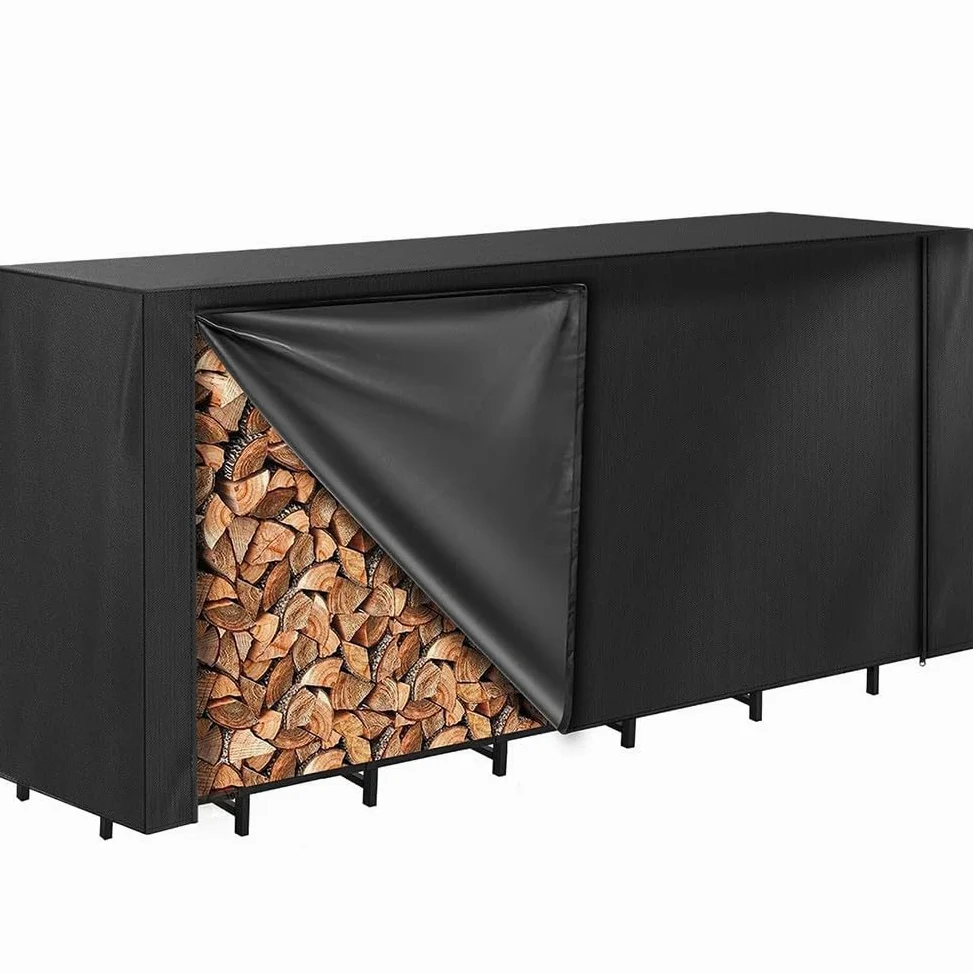 Housse pour bois de chauffage résistante aux intempéries pour porte-bûches de 2,4 m, tissu 600D pour usage extérieur, noir