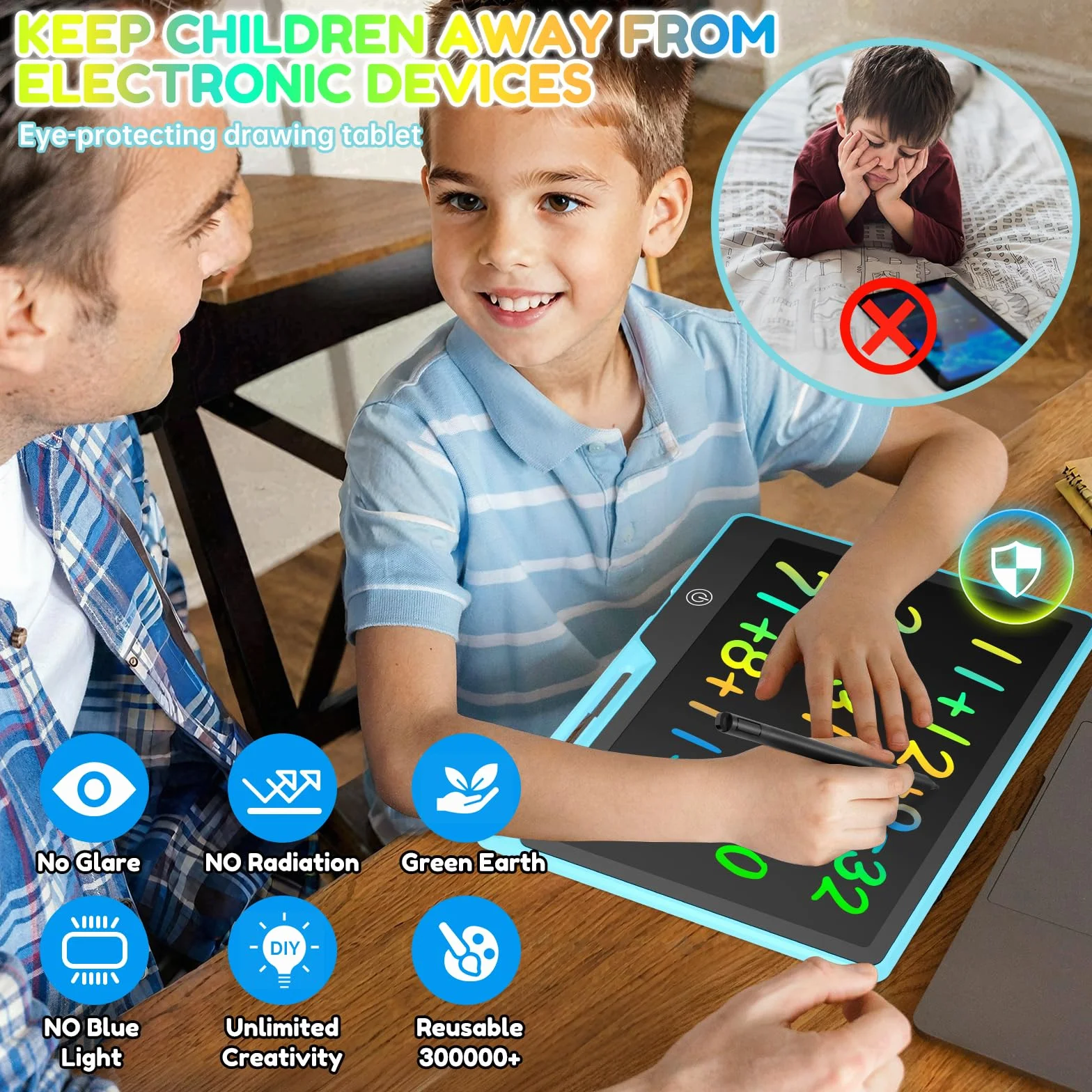 Tablette Dessin Enfant 13 Pouces Rechargeable Ardoise Magique Multicolore LCD