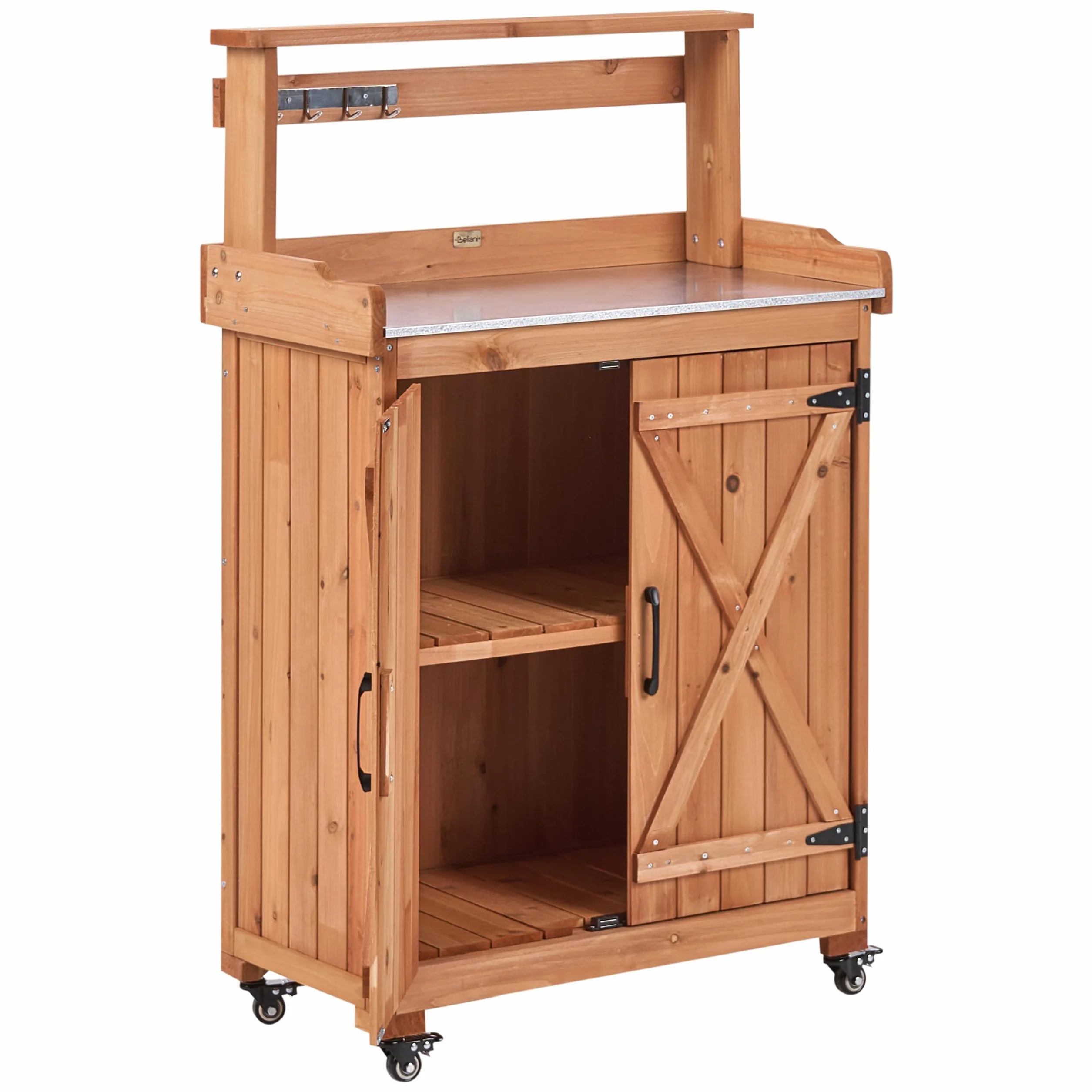 Altolia Table de Rempotage Bois de Sapin 74x40x119 cm Plan de Travail Fer Roulettes Marron Clair