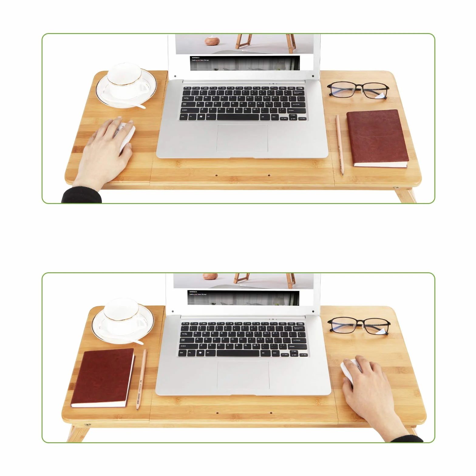 SONGMICS Table de lit pliable en bambou pour ordinateur portable, Plateau ajustable 5 positions, 72 x 21-29 x 35 cm, Tiroir LLD004