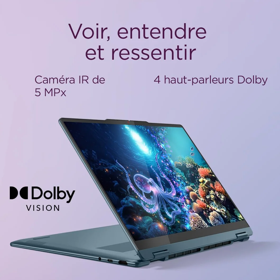 Lenovo Yoga 7 2-in-1 14AKP10 Ordinateur Portable 14" OLED AMD Ryzen AI 5 340 RAM 16Go SSD 512Go AMD Radeon 840M Windows 11 Home Clavier AZERTY Tidal Teal