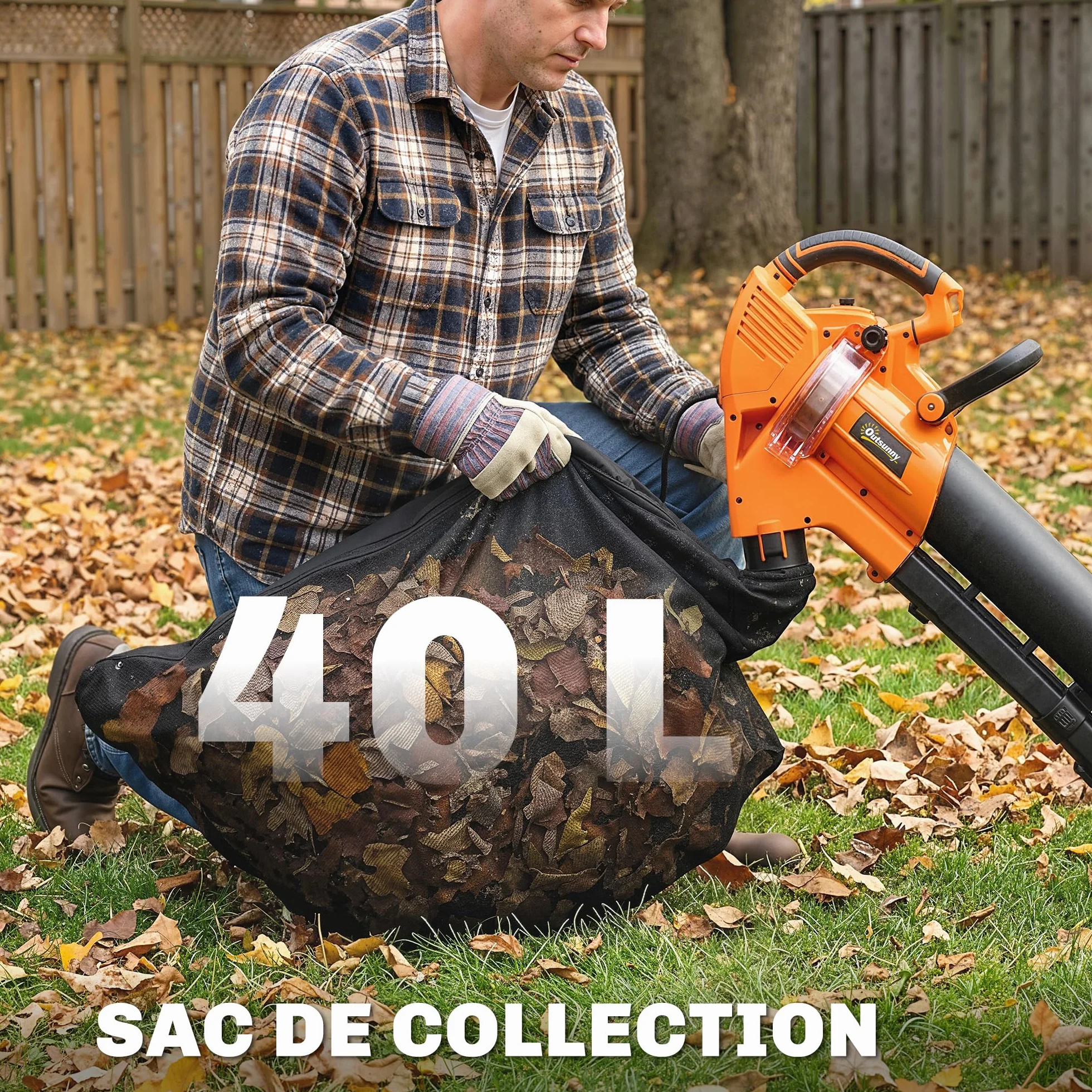 Outsunny Aspirateur-Souffleur de Feuilles Filaire 3000W 3-en-1 avec Fonction Broyage, Sac 40L