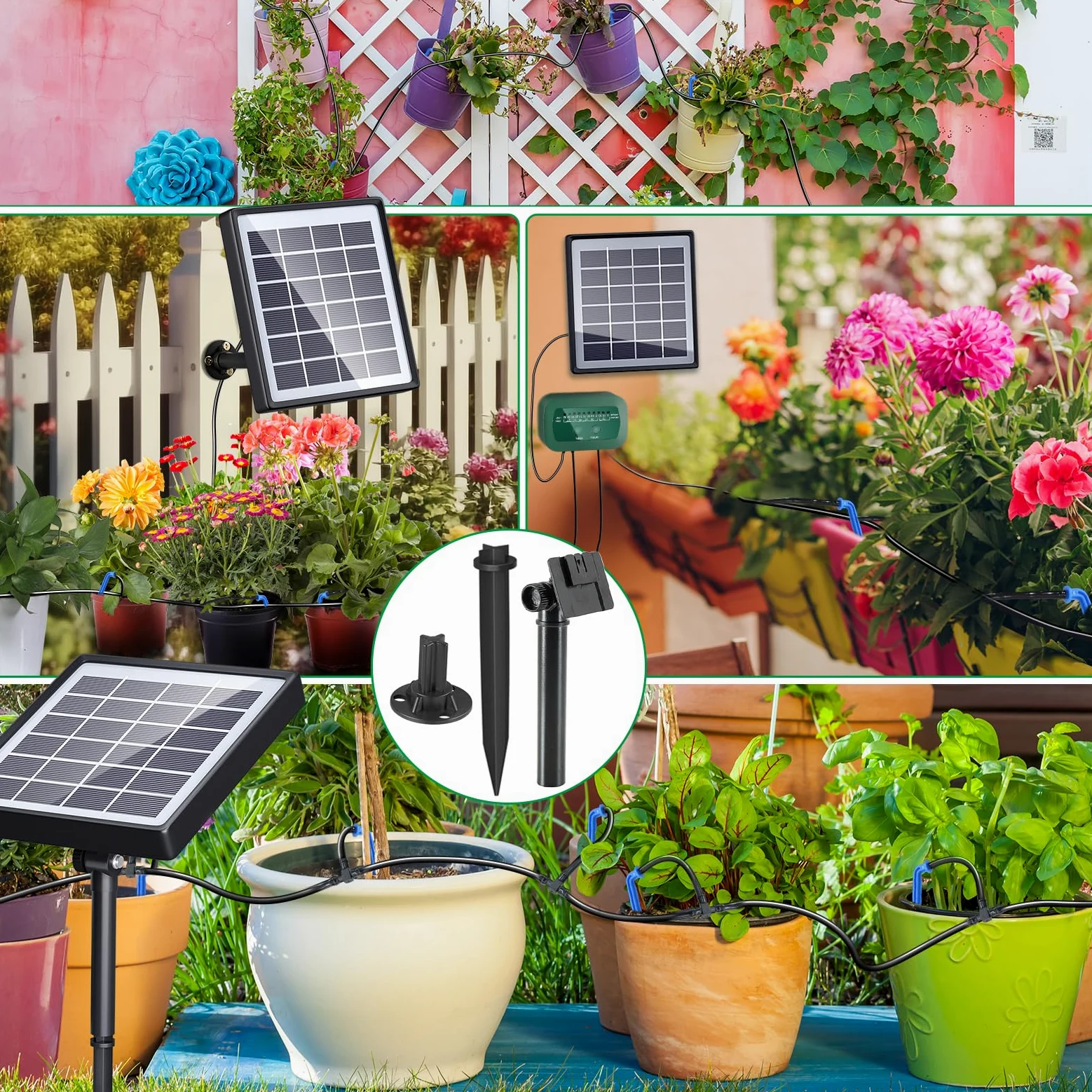 SoulBay Kit d'irrigation Goutte à Goutte Automatique à énergie Solaire, 12 Modes de Synchronisation, avec tuyau d'arrosage de 15 m pour jardin intérieur et extérieur en pot
