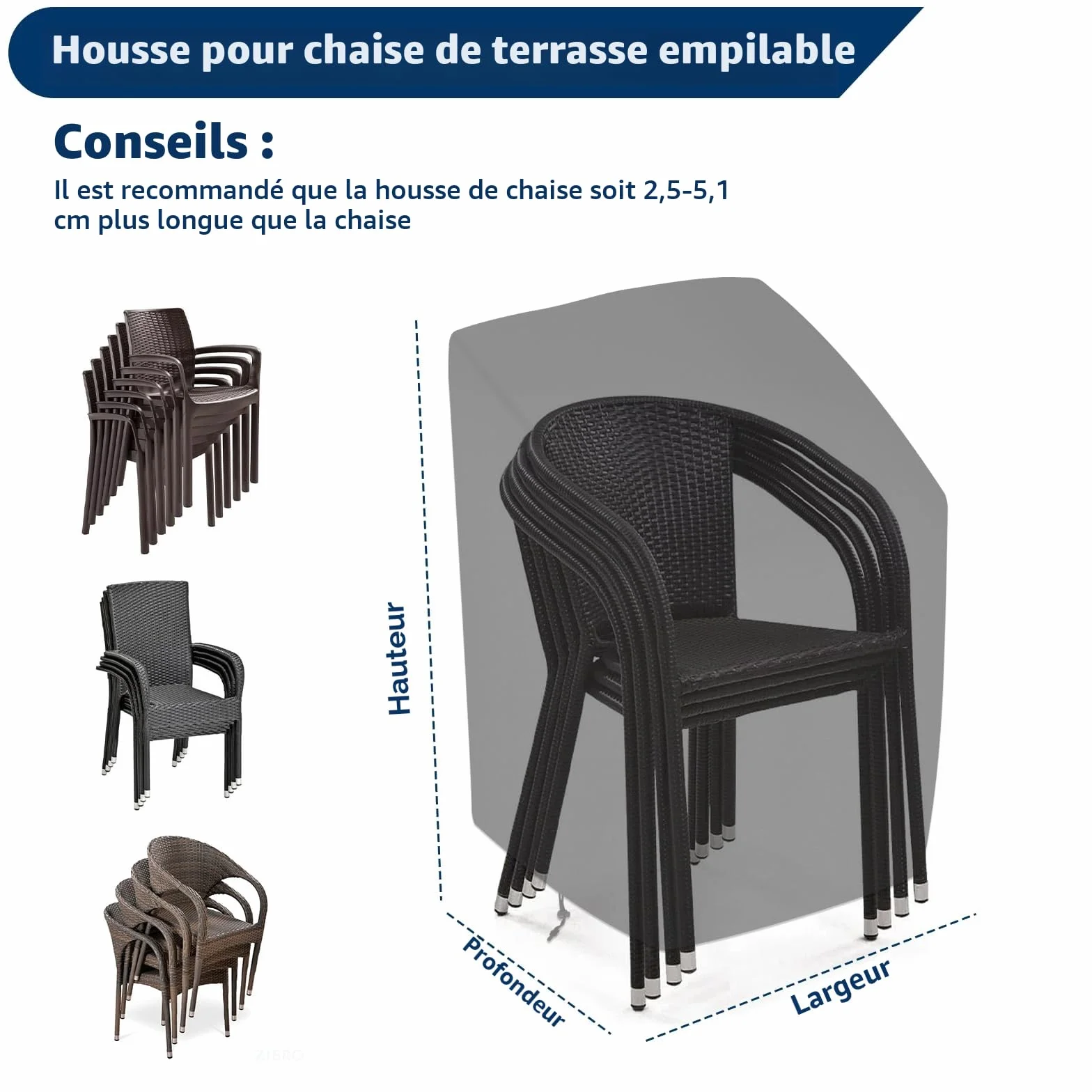 Housses de Chaises de Jardin Empilable 210D Imperméable Anti-UV Résistant Au Froid Noir