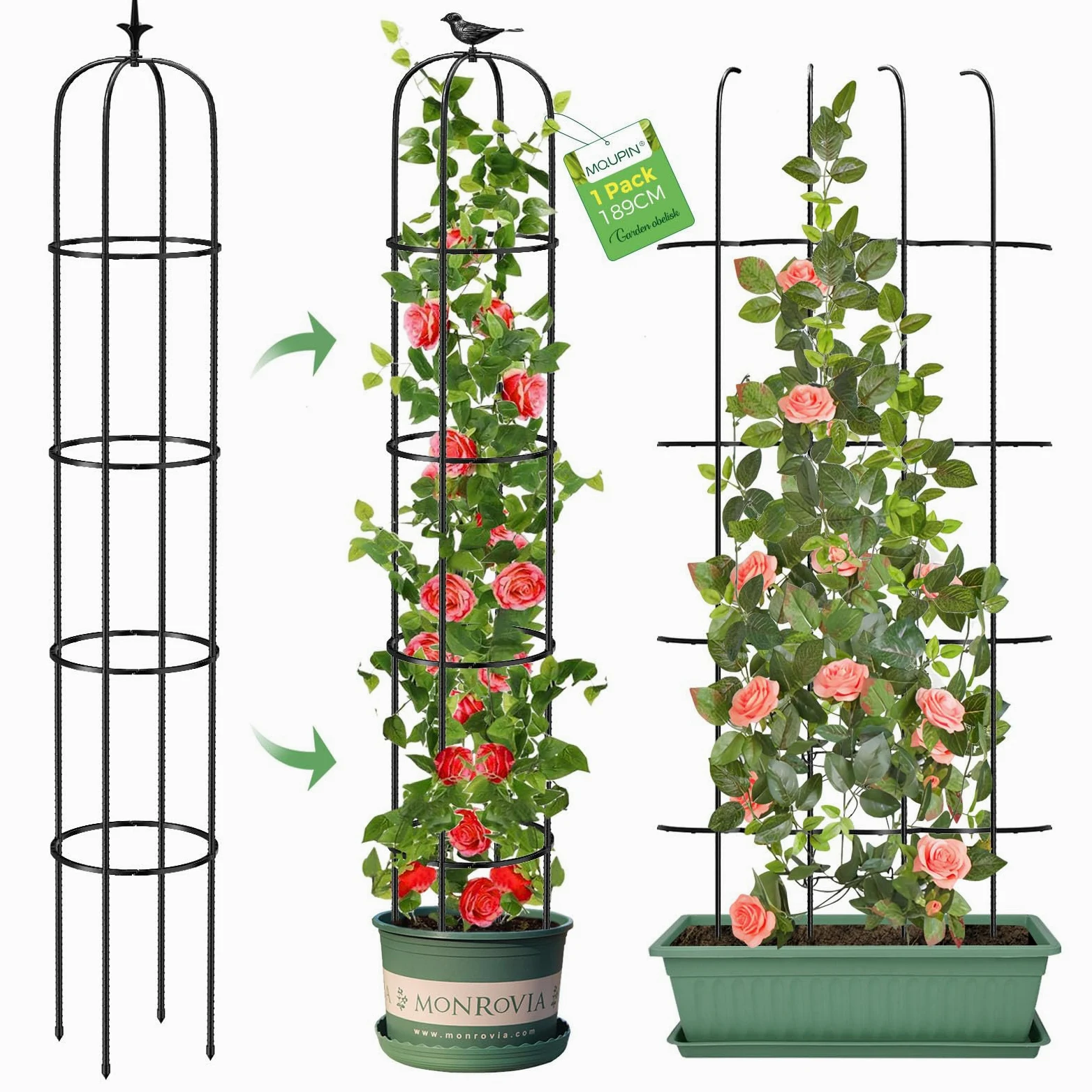 MQUPIN Tower Obélisque Treillis pour Plantes grimpantes de Jardin 150 cm - Obélisque en U Durable - Noyau en métal - Framboises - Amovible