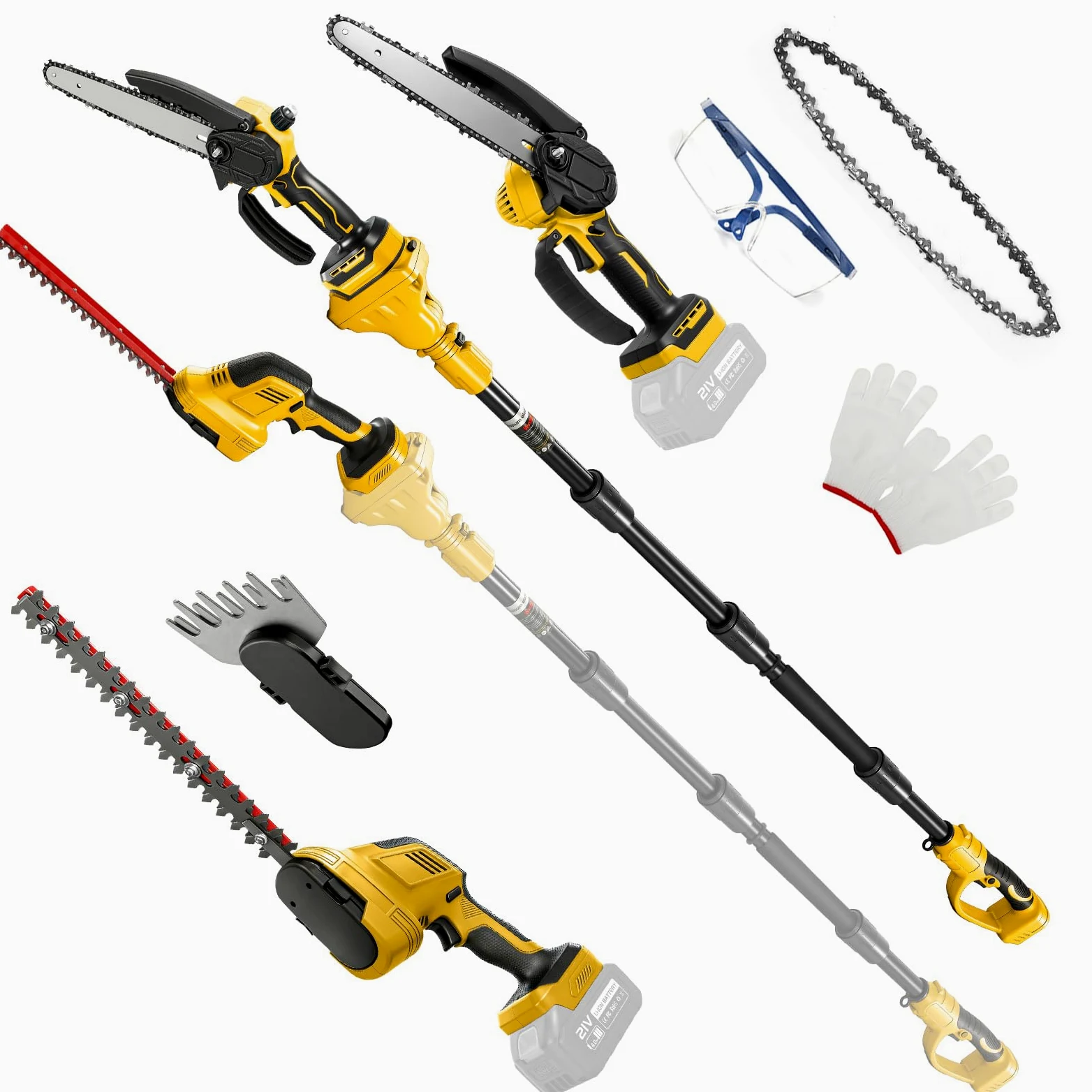 Kit de tronçonneuse et taille-haie 6 en 1 de 20 cm pour batteries DeWalt 20 V (sans batterie) | Roadtime Mini tronçonneuse télescopique pour jardin, arbres et arbustes