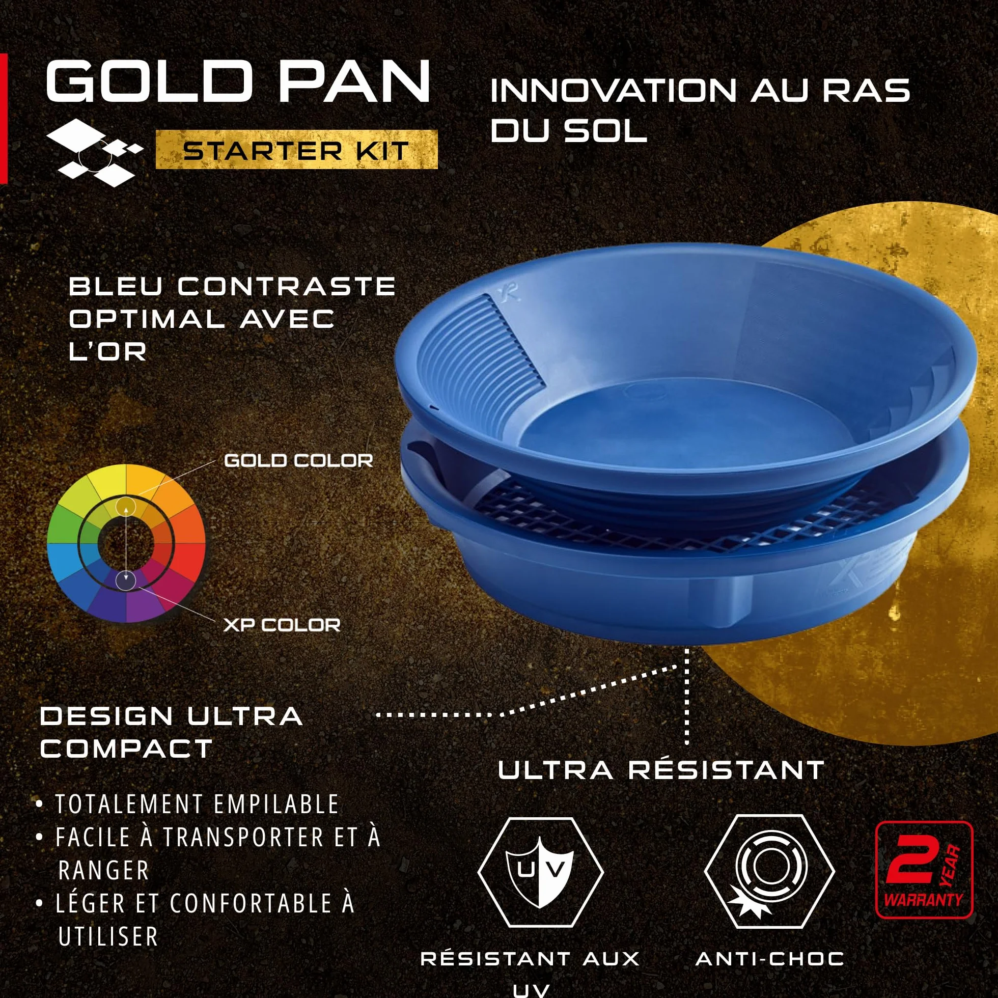 XP Metal Detectors Kit de démarrage Gold Pan - Inclus pan 37cm, tamis et accessoires GP-Starter-KIT