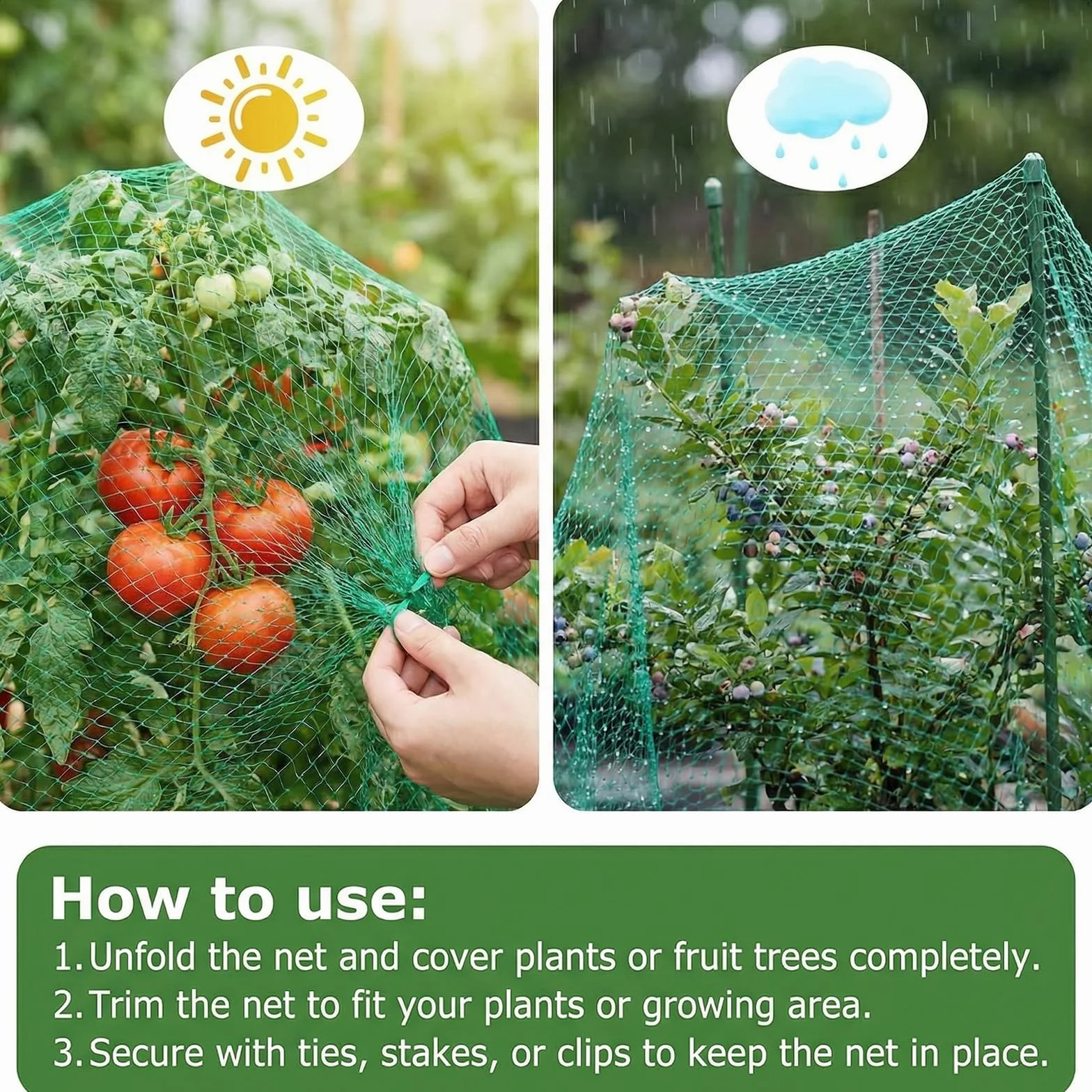 Filet Anti Oiseaux Vert 4 x 6 M Filet de Protection pour Plantes Potagers Arbres Fruitiers