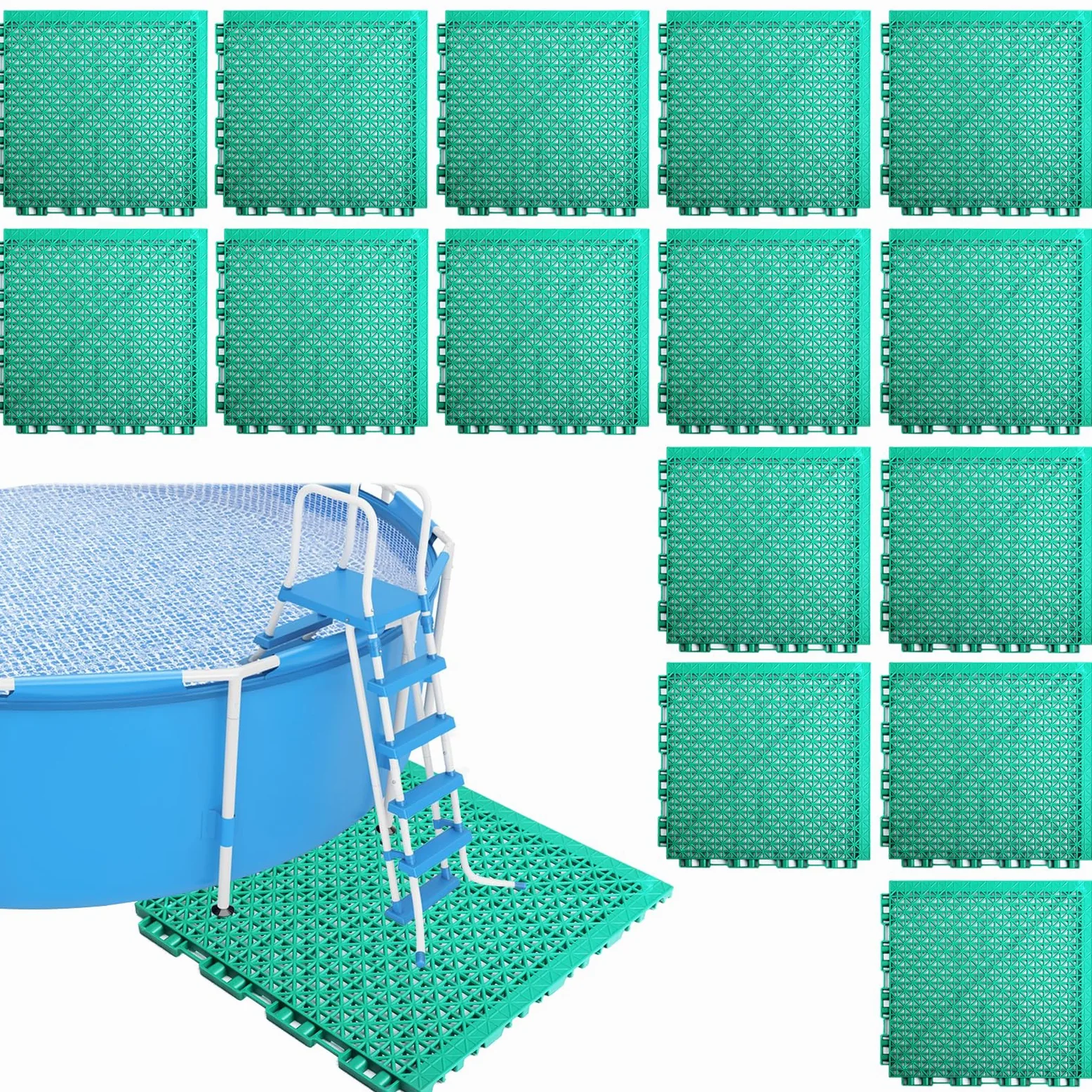 Tefola Lot de 16 Tapis de Sol pour Piscine Hors Sol, Tapis Antidérapant en Plastique Creux, Tapis Puzzle, pour Salle de Bain, Patio, Jardin, Extérieur(Carré, 25x25cm)