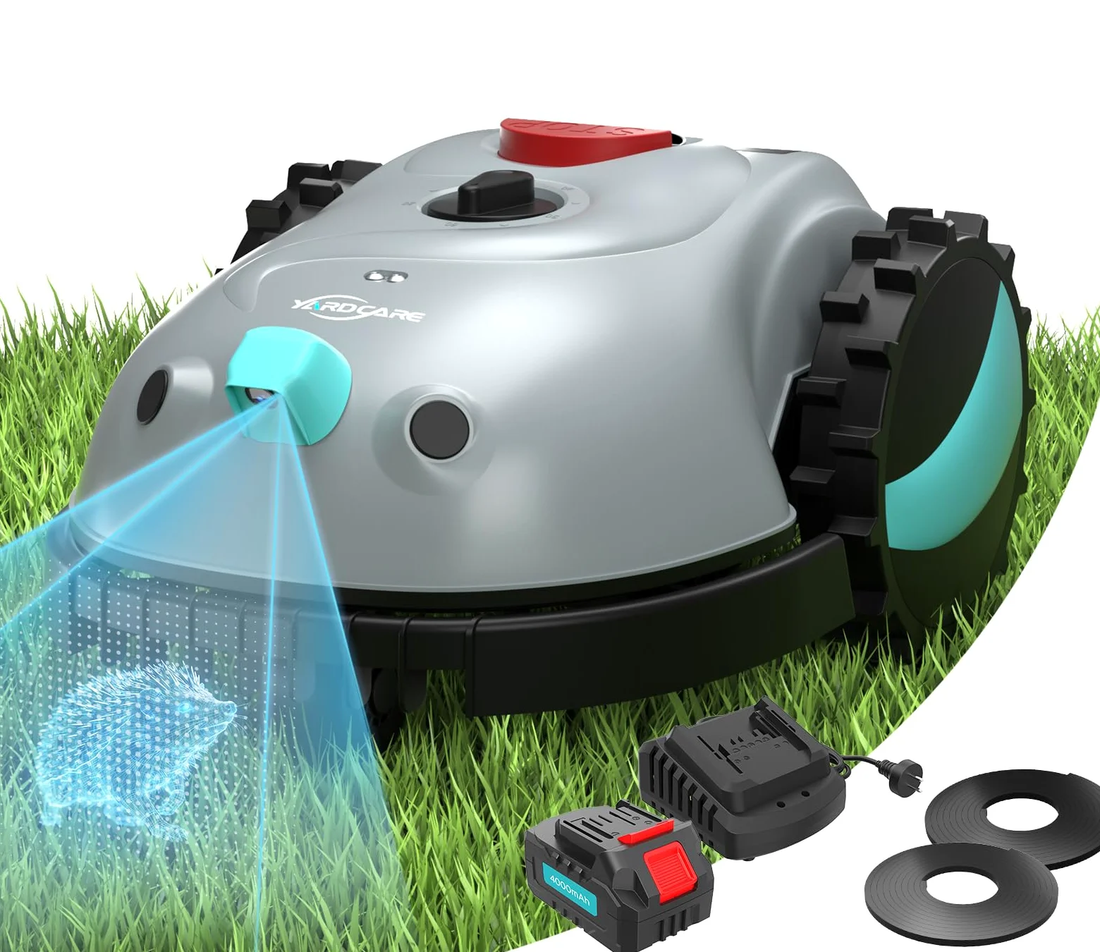 (2026 New) YARDCARE V100 Robot Tondeuse Sans Fil Périphérique,avec Navigation par Vision, Évitement d'obstacles(150 sortes), Robot Tondeuse Gazon avec Batterie 4 Ah, Bande magnétique, Lame de Rechange