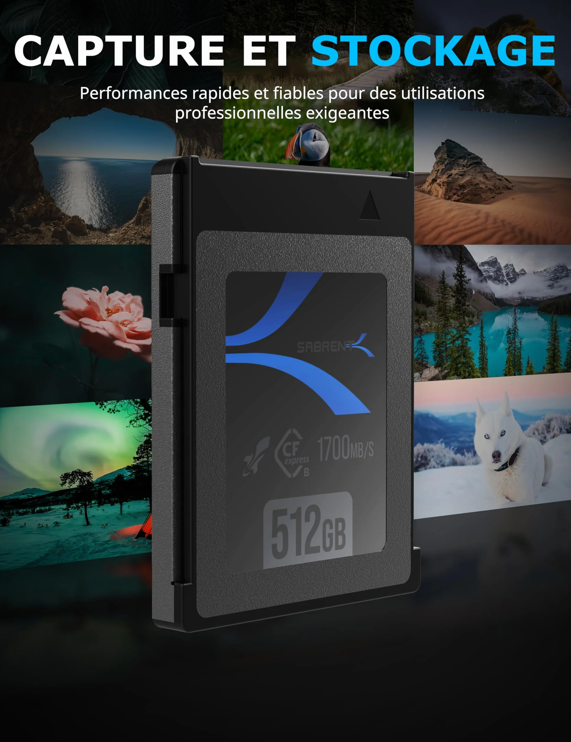 SABRENT CFexpress Type B 512Go Carte Mémoire Rocket CFX CompactFlash L1700Mo/s E1500Mo/s 4K RAW