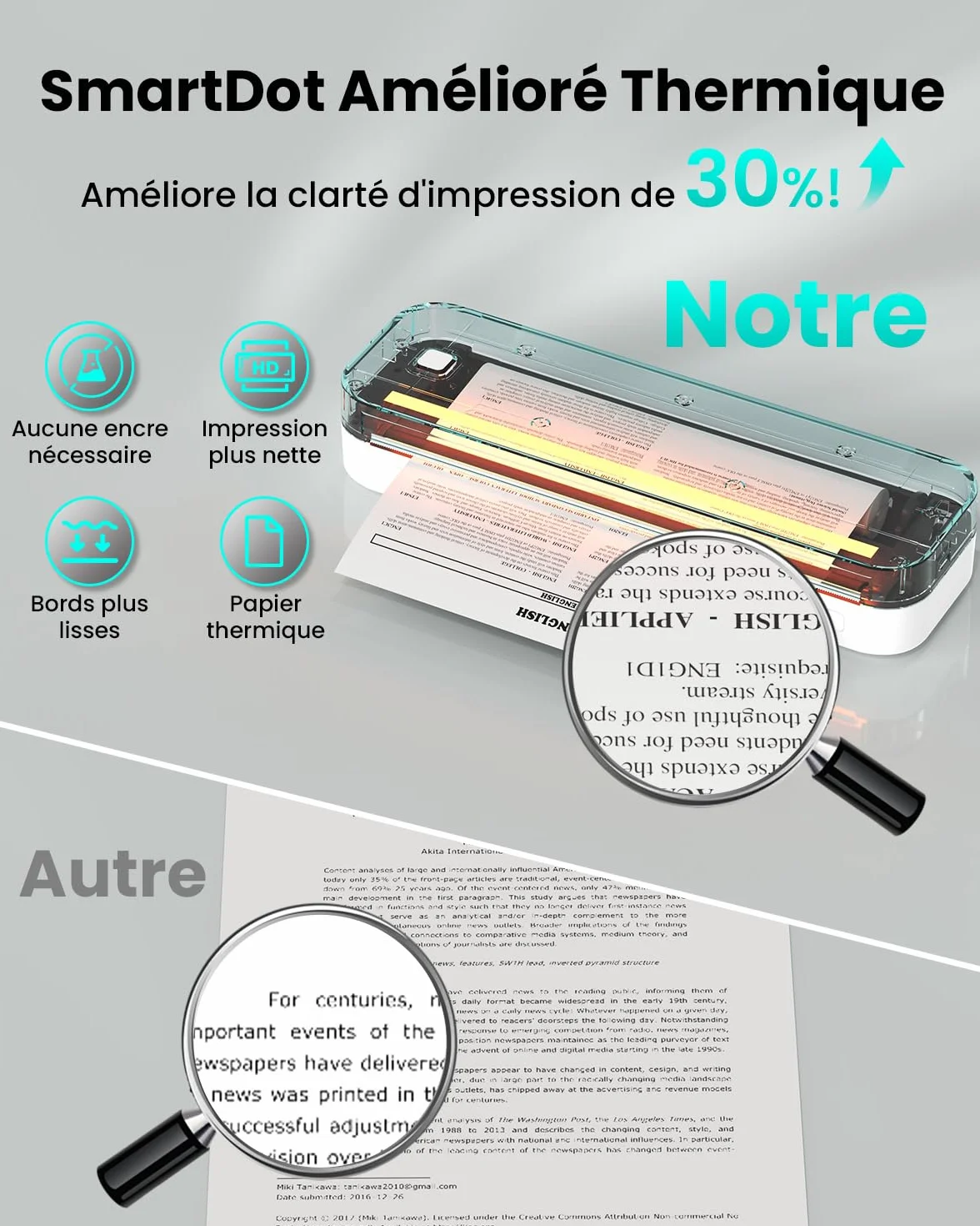 Imprimante Thermique Portable A4 sans Encre Bluetooth Compatible Android iOS Ordinateur
