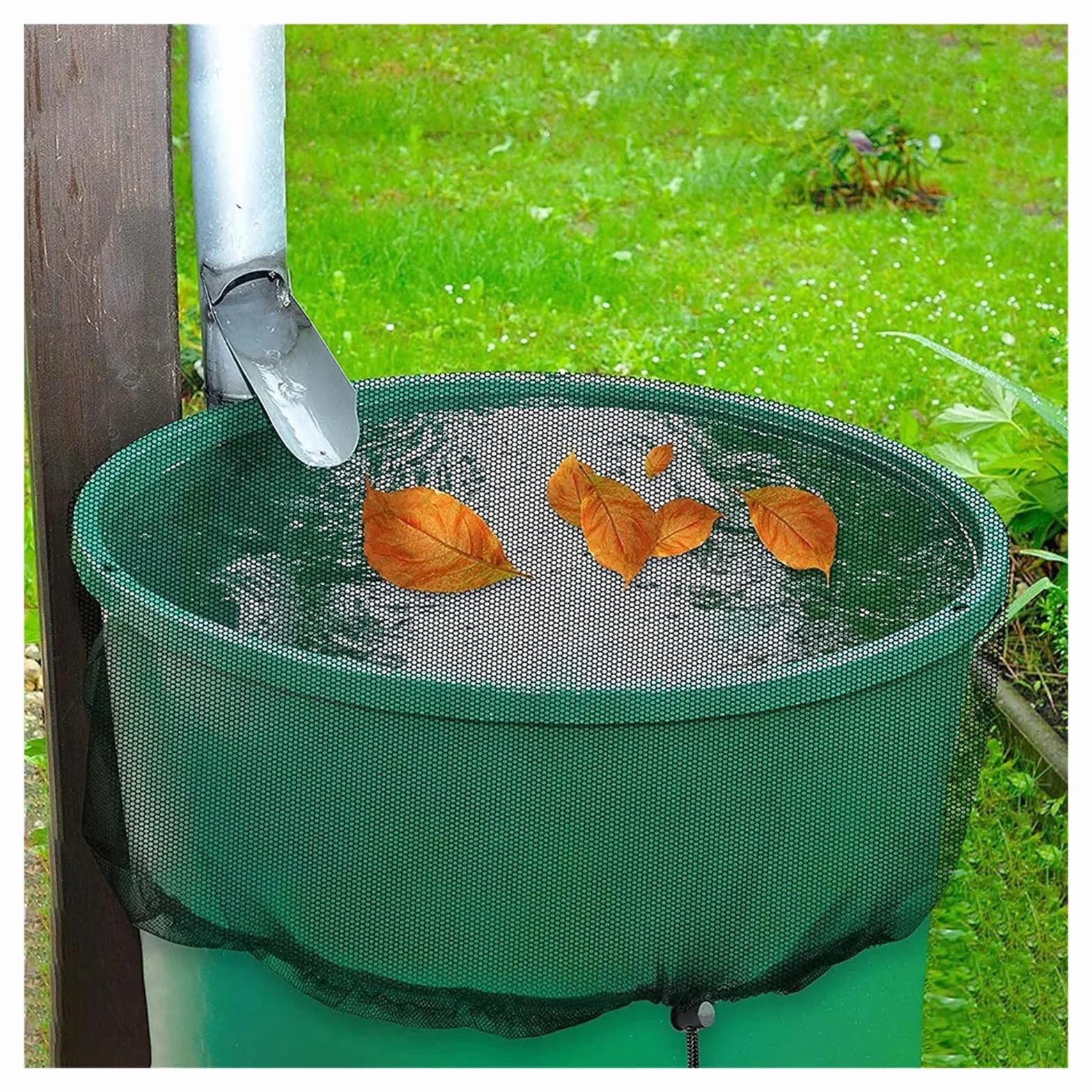 Grille de Protection pour Citerne d'Eau de Pluie, Couverture en Maille pour Baril de Pluie Blanc et Noir 2 Pièces