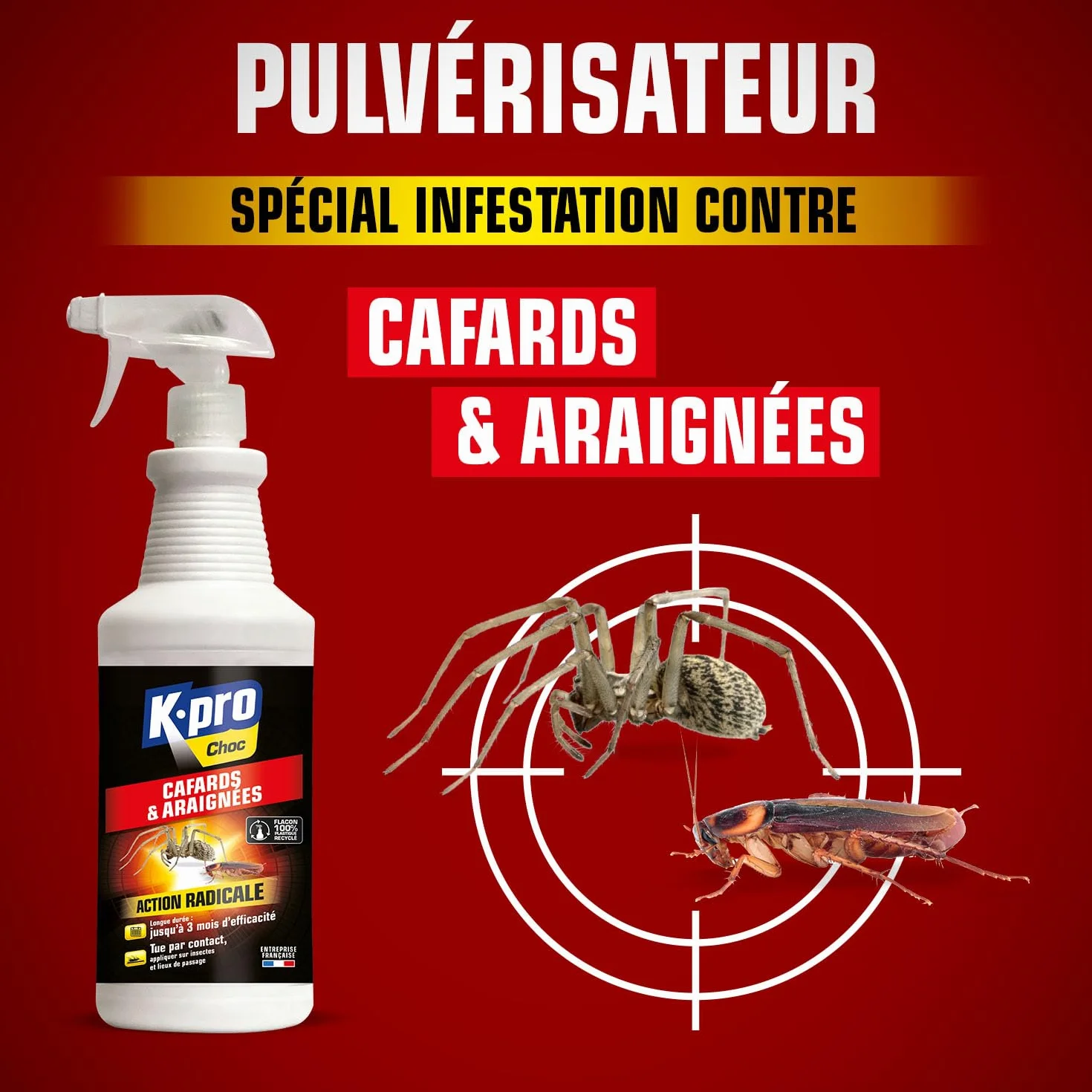 Spray Aérosol Anti Cafards et Araignées 1L Action Radicale Longue Durée Professionnel