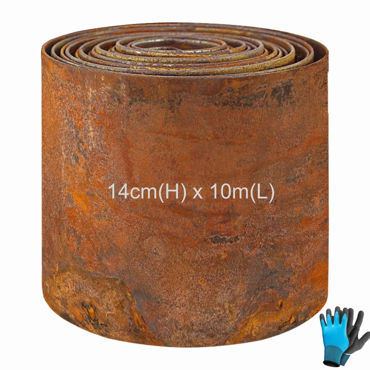 Bordure Jardin en Acier Corten 10M, 14cm H Bordure Jardin Exterieur Metal Rouille, Bordure Pelouse pour Les Parterres De Fleurs, AlléEs, Arbres Et Les Graviers, Etc. -1 Paire De Gants Incluse