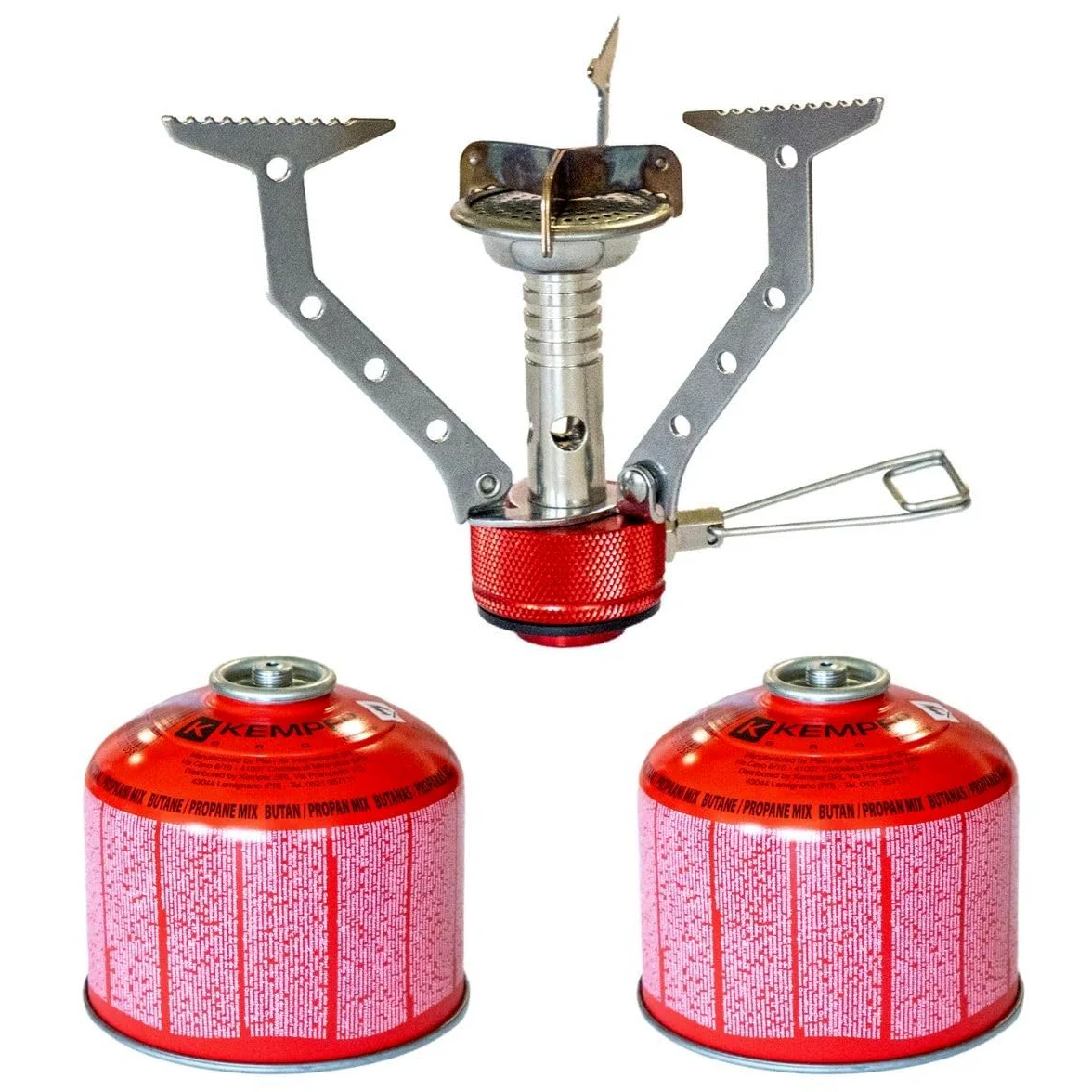 KEMPER - Réchaud gaz Portable 4.5 KW + 2 Cartouches gaz Butane Propane 230gr - Mini brûleur randonnée Anti-Vent Pliable & Léger Camping Haute Montagne