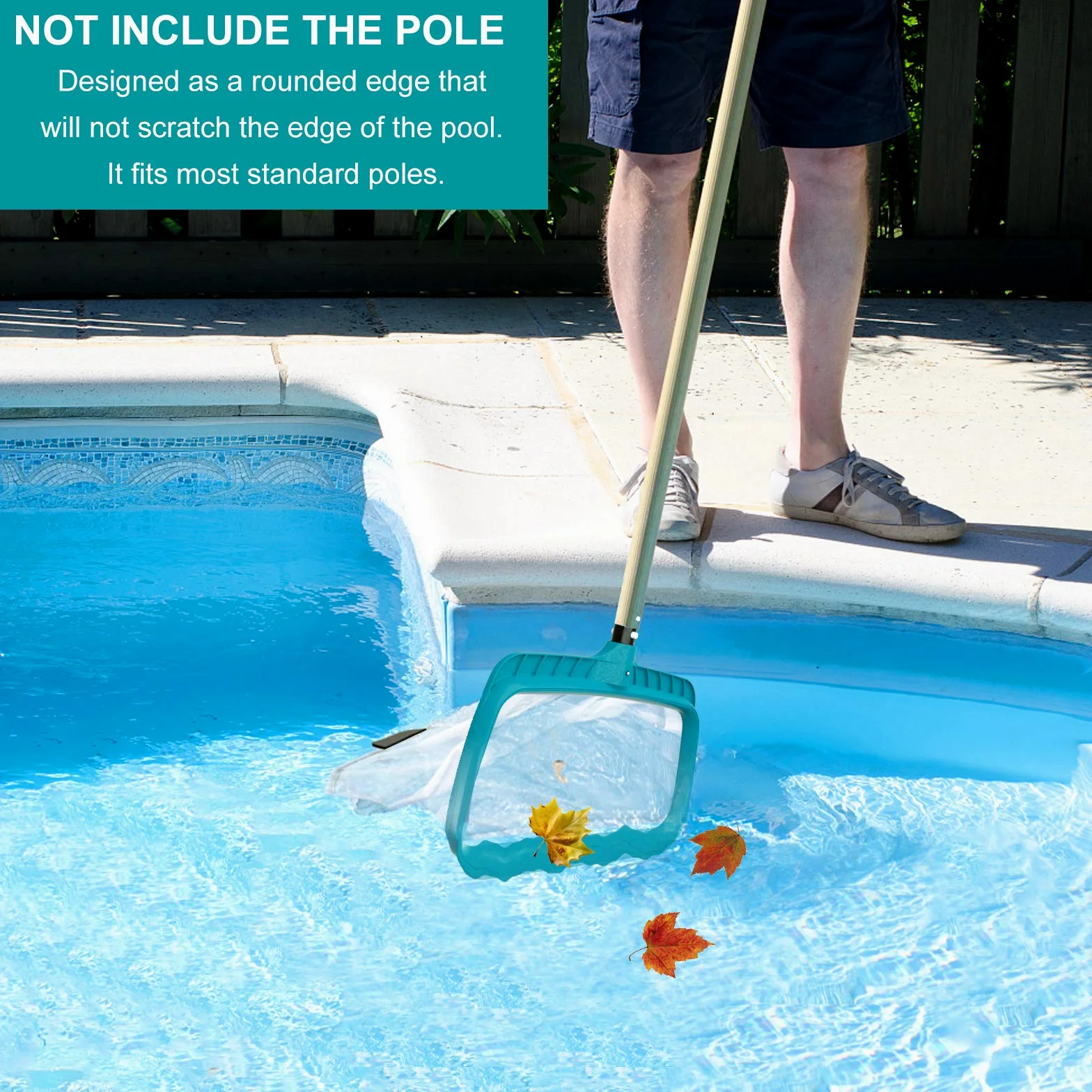 POOLWHALE Épuisette de piscine professionnelle, outil de nettoyage robuste avec filet en nylon fin et profond, nettoyage rapide, bord pratique facilitant le retrait des débris (manche non inclus)