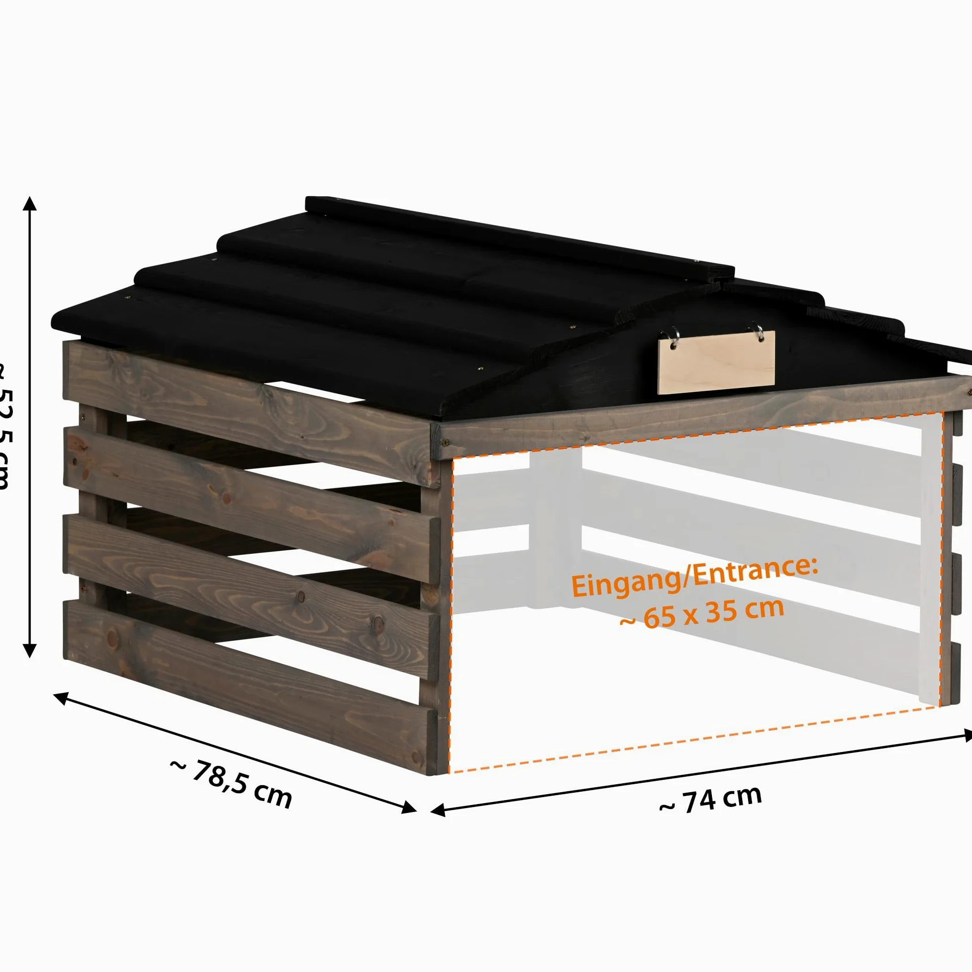 dobar Garage pour Robot Tondeuse en Bois avec Toit Amovible - Abri pour Robot Tondeuse à Gazon avec Panneau Personnalisable - 78,5 x 74 x 52,5 cm - Gris/Noir