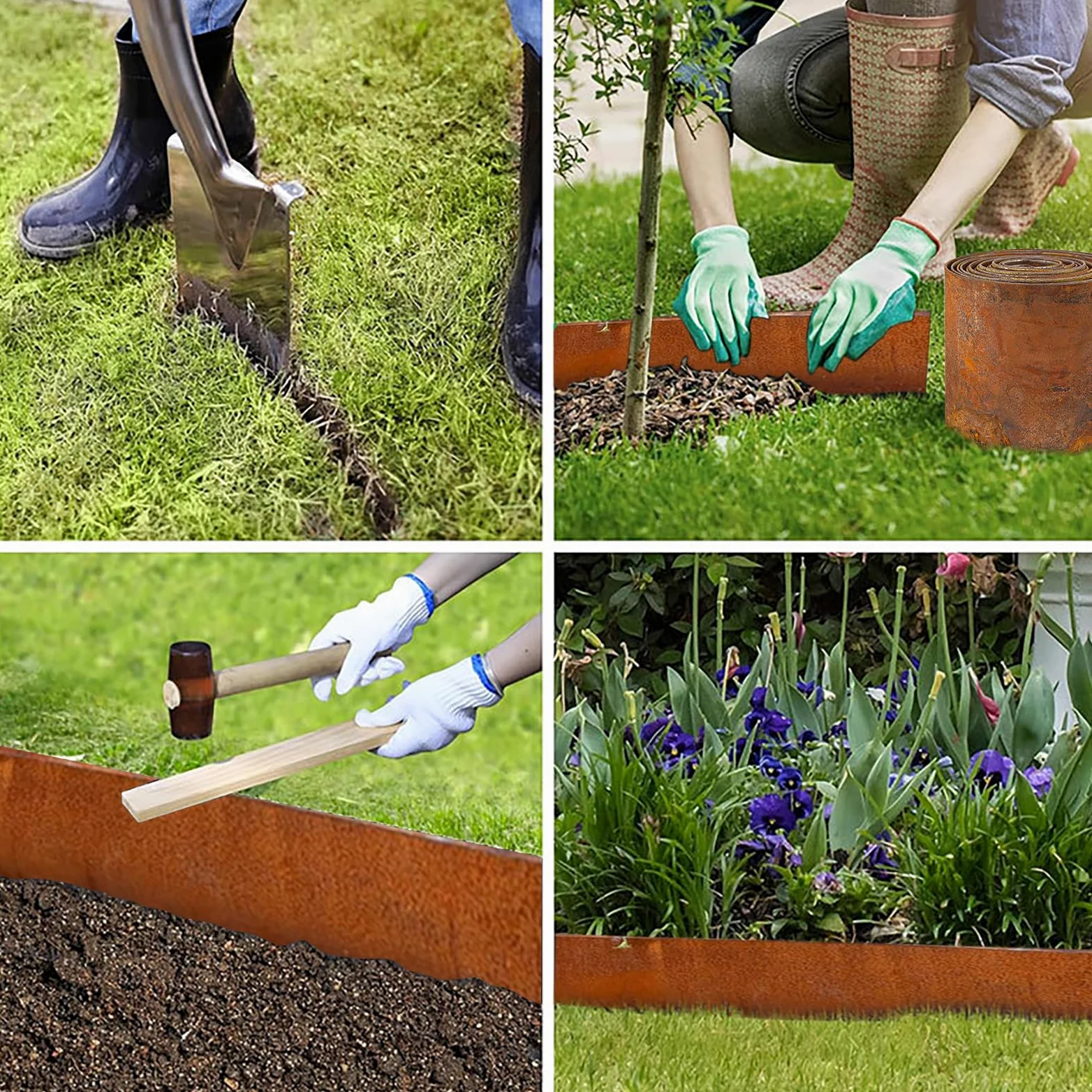 Bordure Jardin en Acier Corten 10M, 14cm H Bordure Jardin Exterieur Metal Rouille, Bordure Pelouse pour Les Parterres De Fleurs, AlléEs, Arbres Et Les Graviers, Etc. -1 Paire De Gants Incluse
