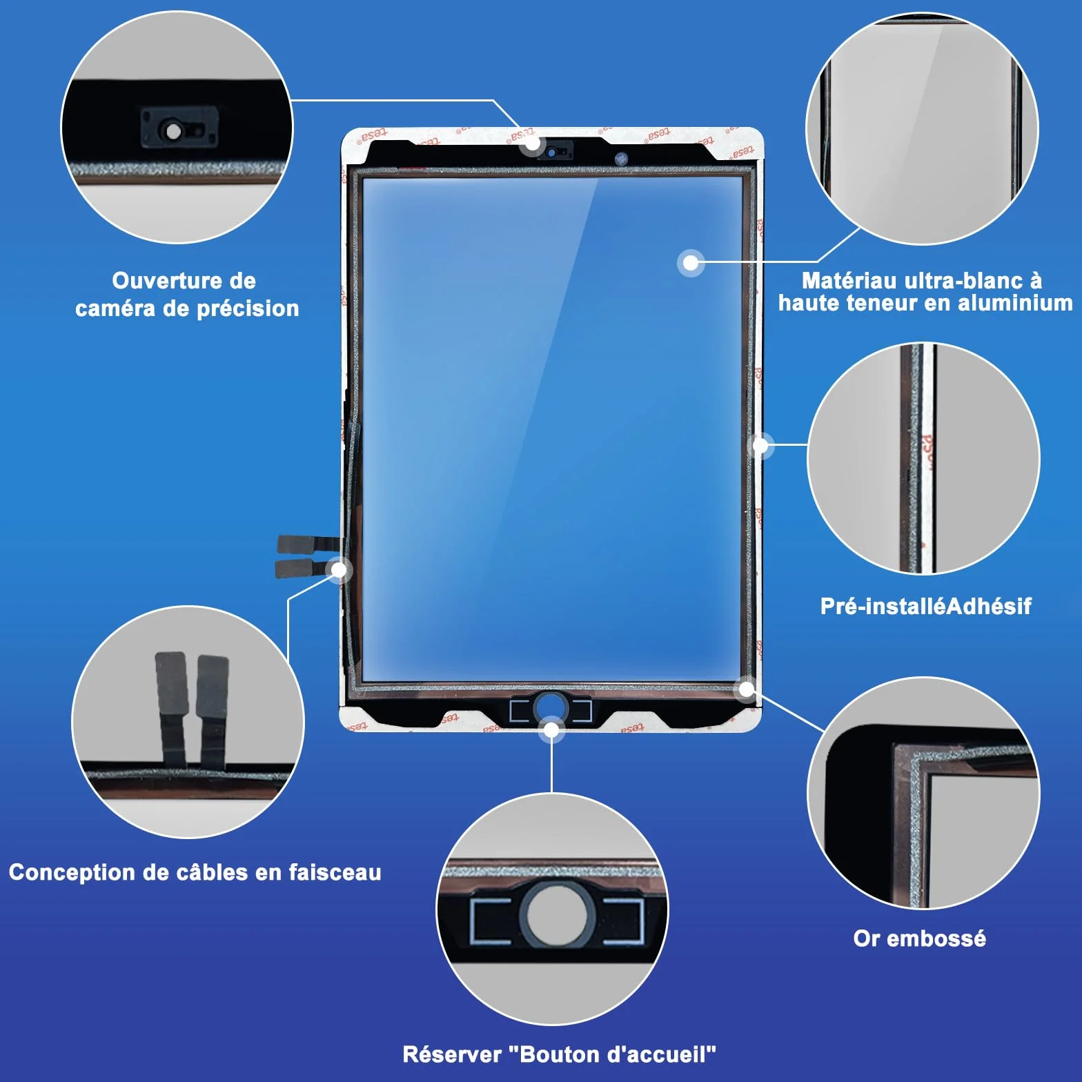 Écran Tactile iPad 6ème Génération 9.7" Remplacement 2018 Digitizer Adhésif Pré-installé Noir A1893 A1954