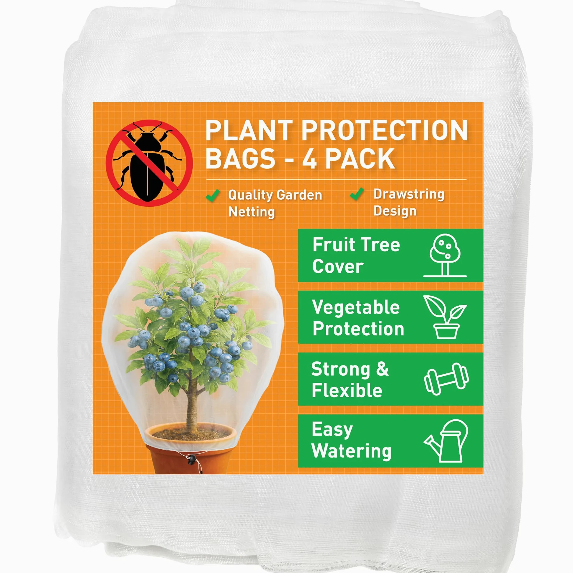 Filet pour Arbre Fruitier 140x180 CM, Paquet de 4 - Protection Potager | Filet Anti-Oiseaux Blanc, Maille Fine, Fraise, Légumes & Insectes