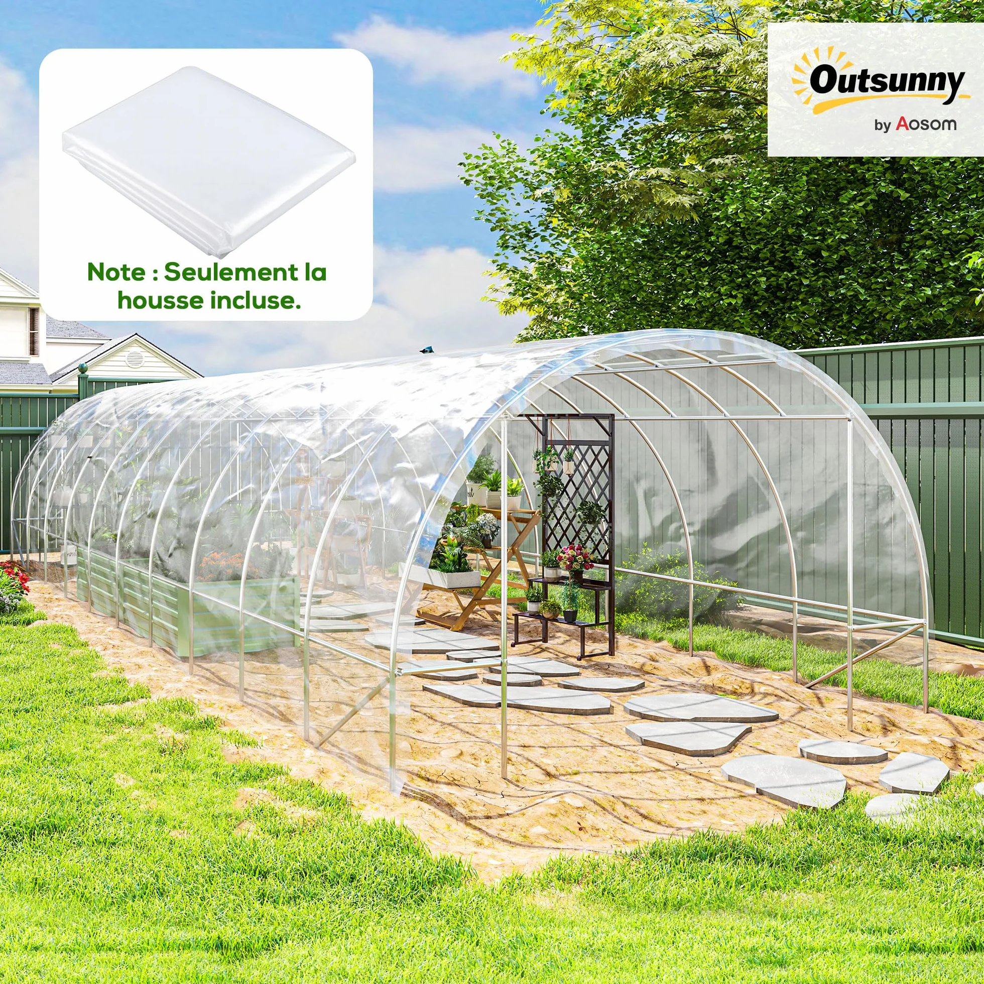 Outsunny Bâche pour Serre Plastique Transparente 6 x 10 m Imperméable Résistante aux UV Polypropylène 150g/m²