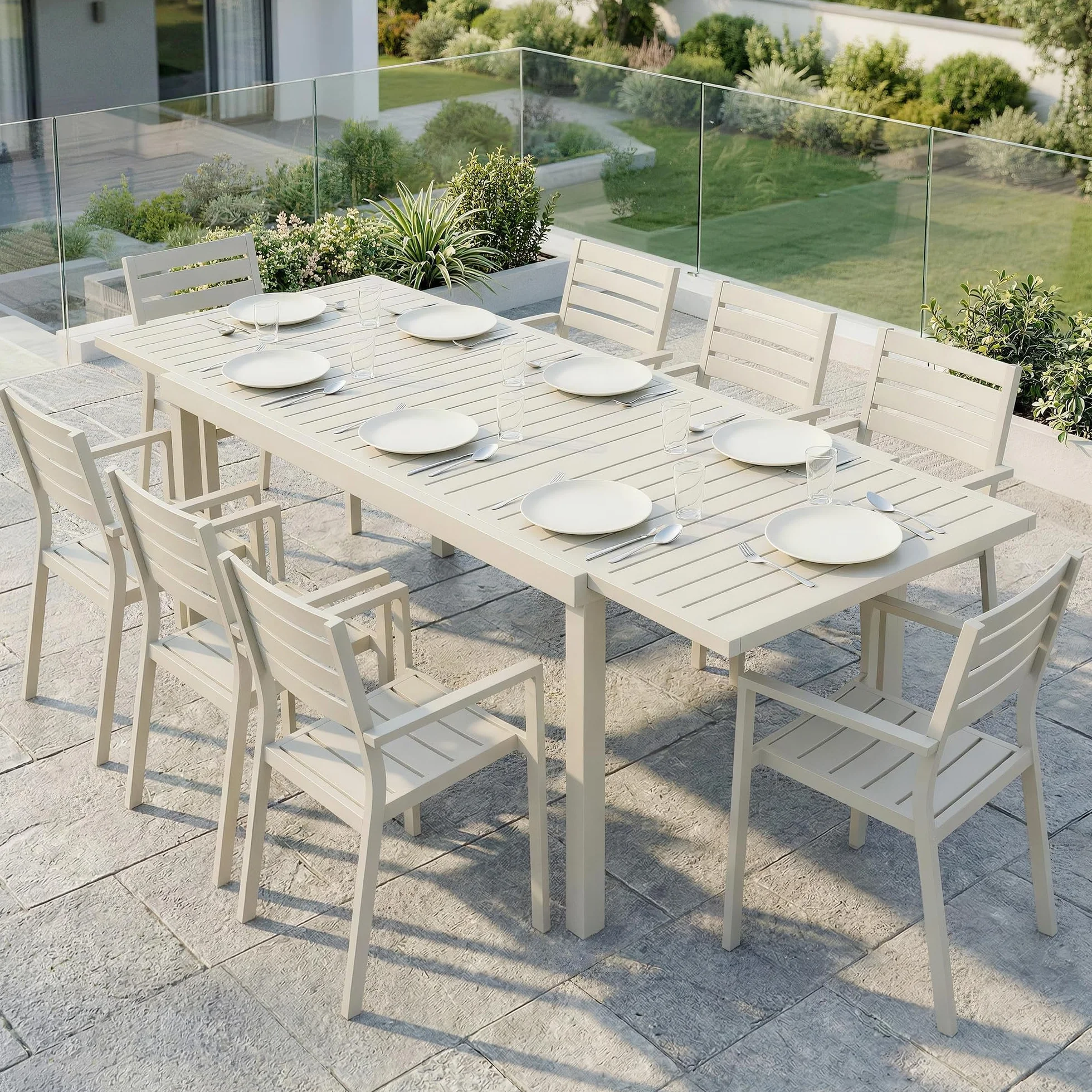Outsunny Table de Jardin Extensible 150-225 cm Aluminium Anti-Rouille Blanc
