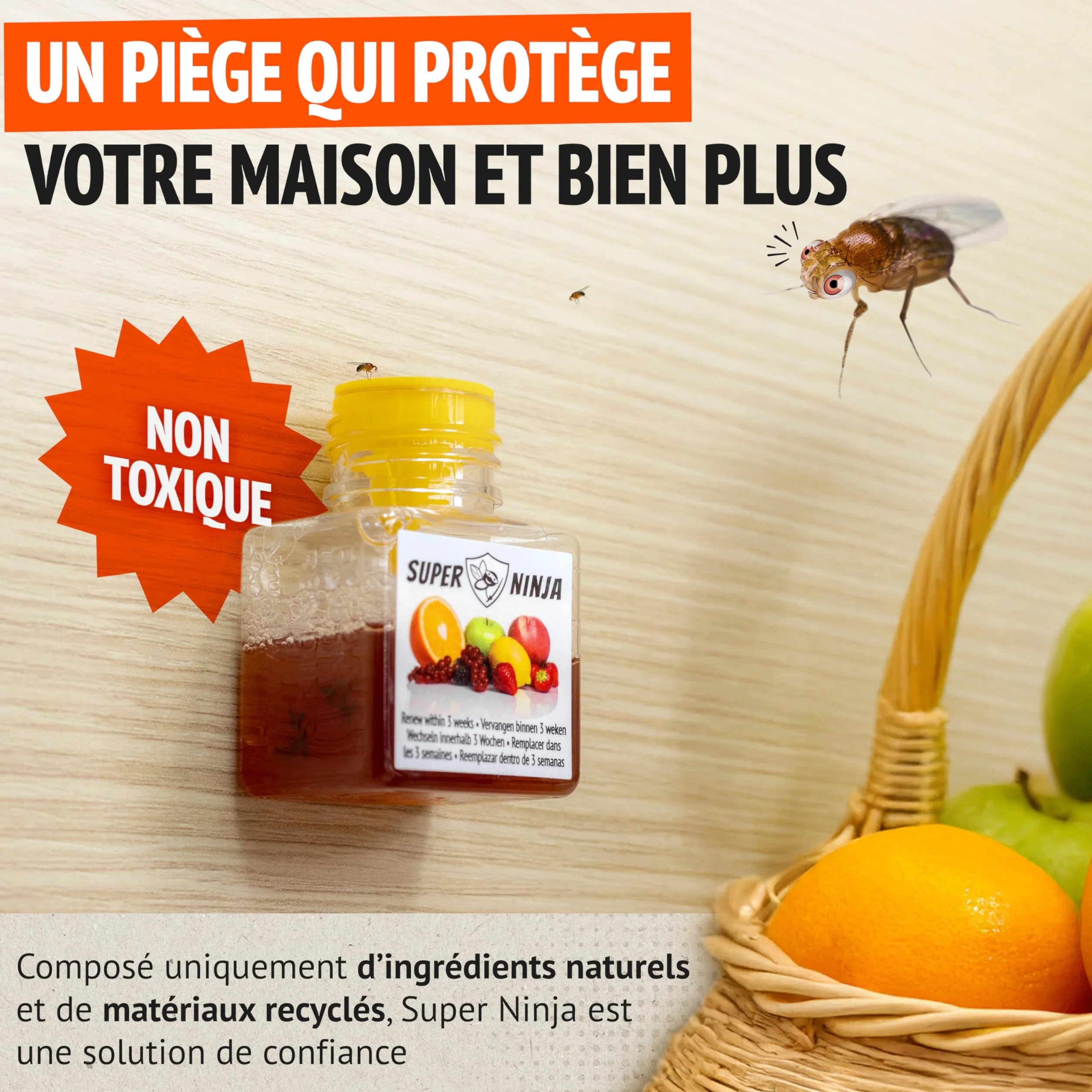 Pièges Anti Moucherons d'Intérieur Super Ninja Lot de 2 3 Semaines d'Action