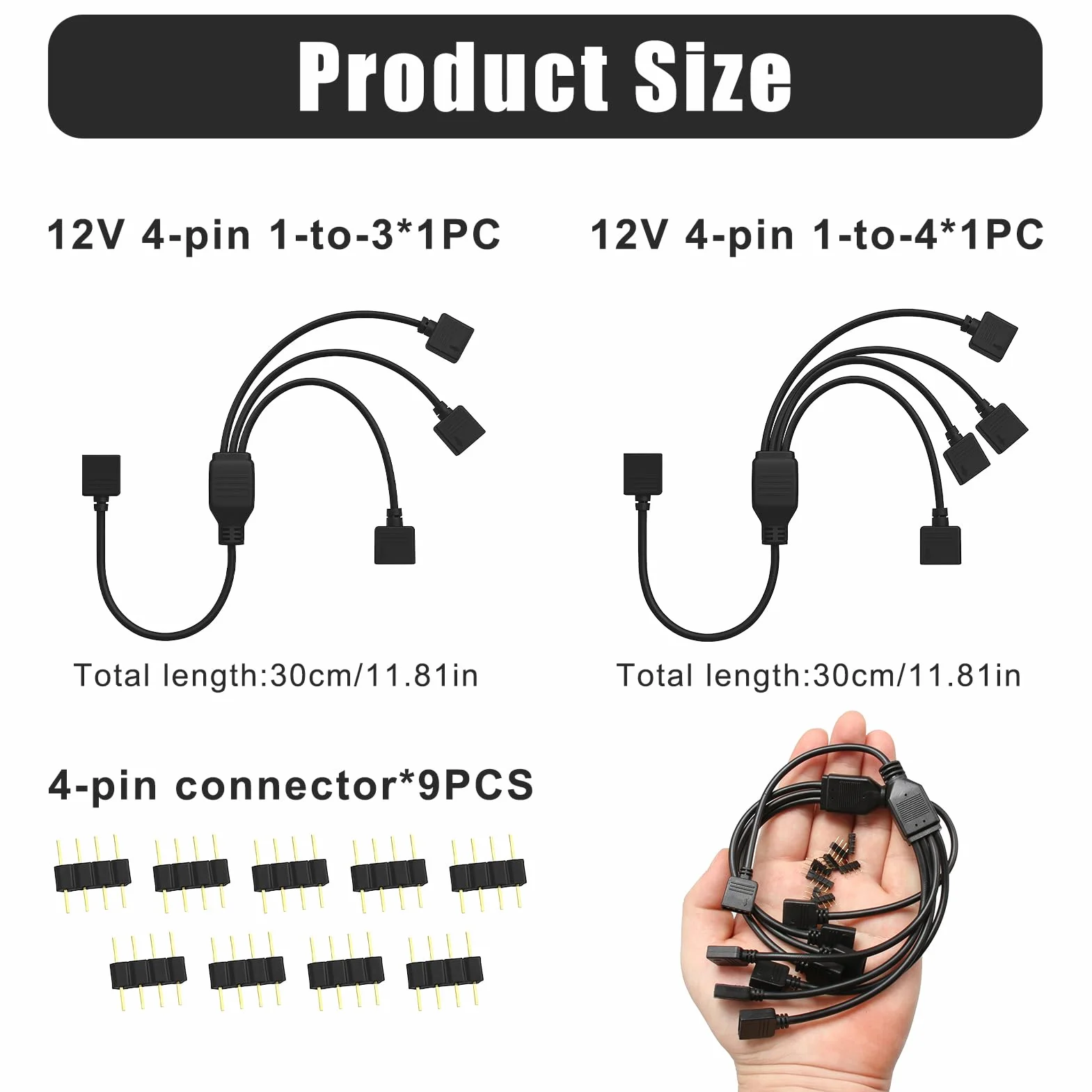 Câble Répartiteur ARGB 5V 4 Broches, Hub ARGB et Fan Splitter 30 cm pour PC