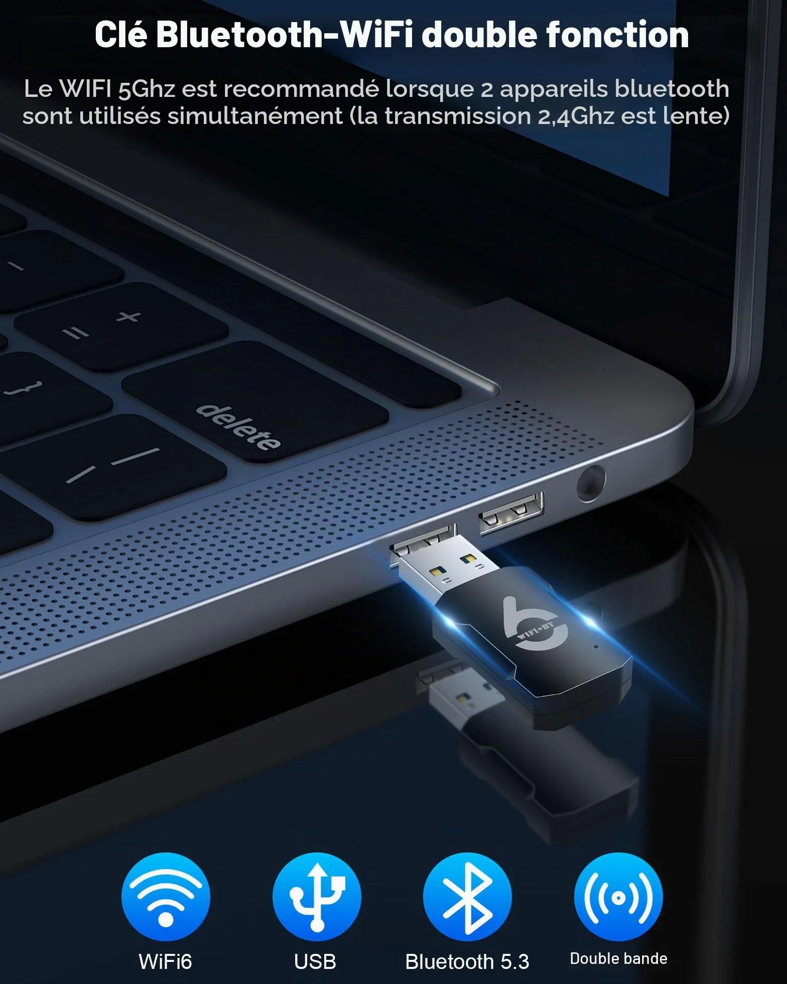 RUIZHI Bluetooth Clé WiFi AX900Mbs WiFi 6 Doublebande 5.8 GHz 2.4 GHz 5.3 Bluetooth USB 2.0 Dongle Mini Adapter Compatible Windows 11/10