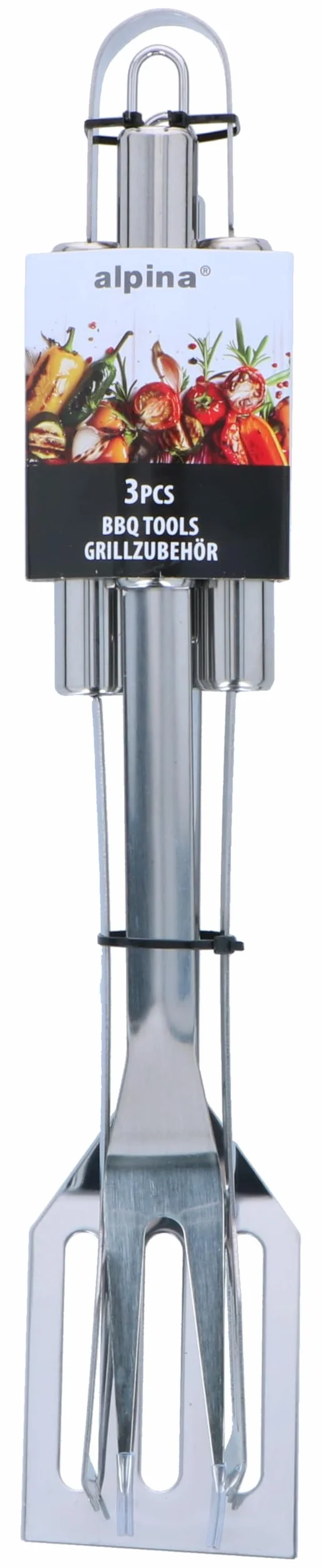 Alpina Kit Barbecue Ustensiles 3 Pièces - Pince et Spatule Acier Inoxydable - Fourchette à Viande Argent