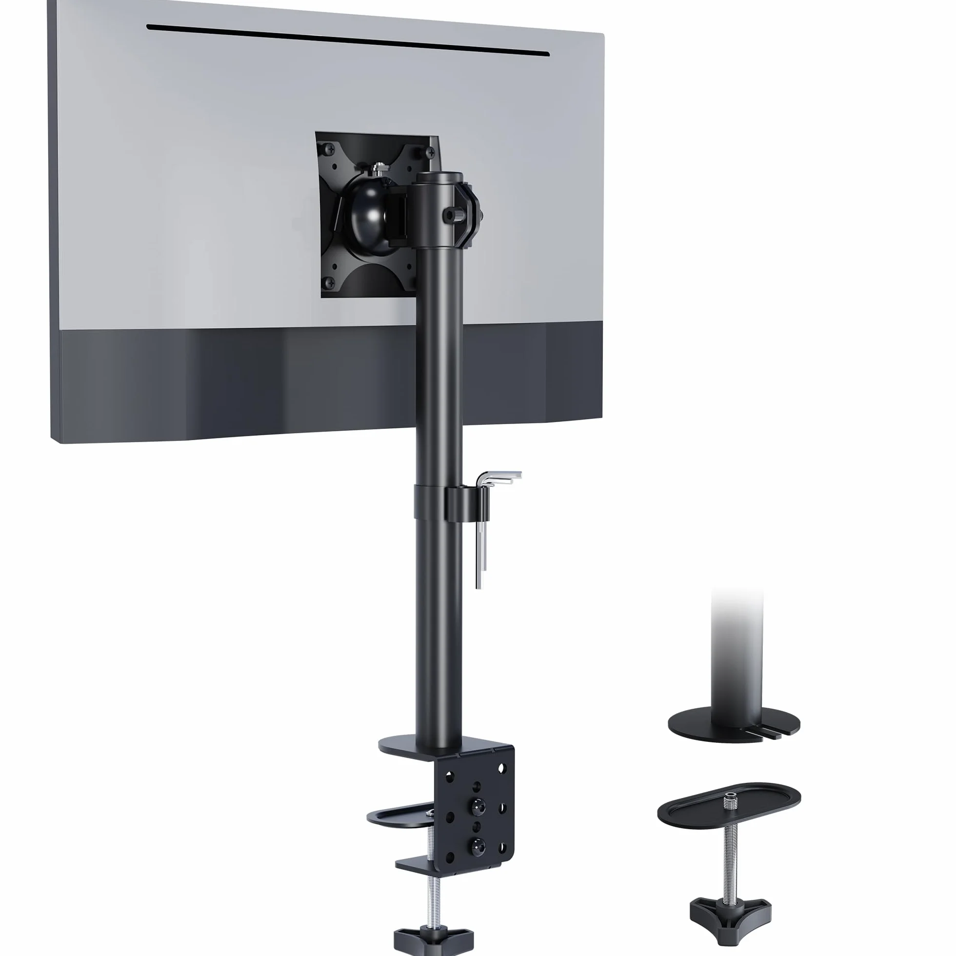BONTEC Support Écran PC Réglable en Hauteur 425 mm, 10 kg, VESA 75/100, Rotation 360°, Inclinaison +/-15°, Double Montage