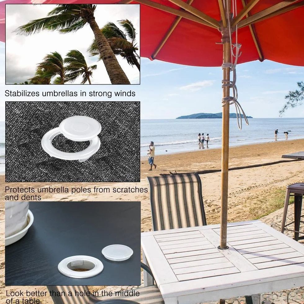 Amazleer Lot de 2 inserts de table de parasol 5,1 cm avec capuchon anneau standard blanc 42 mm-65 mm