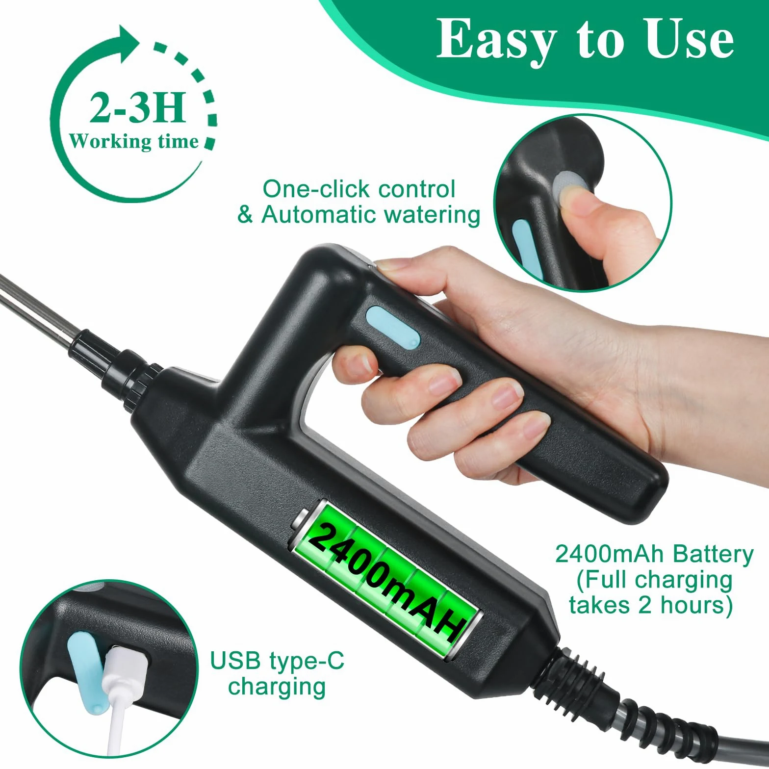 Pulvérisateur électrique 8 litres Pulvérisateur de jardin sans fil avec buses réglables USB rechargeable pour jardin