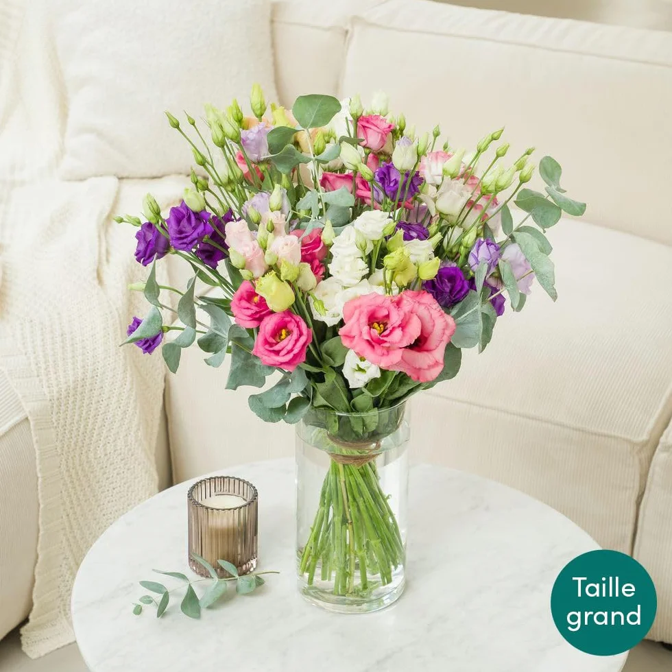 Bouquet de Lisianthus Rose Blanc Violet Fleurs Fraîches Saison Cadeau Anniversaire
