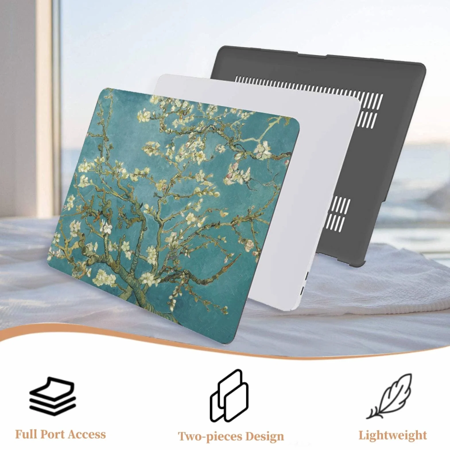 Coque MacBook Air 13,6 Pouces 2025-2022 Modèle A3240 A3113 A2681 avec Liquid Écran Retina, Étui Rigide & Sac & Couverture de Clavier, Fleur d'amandier